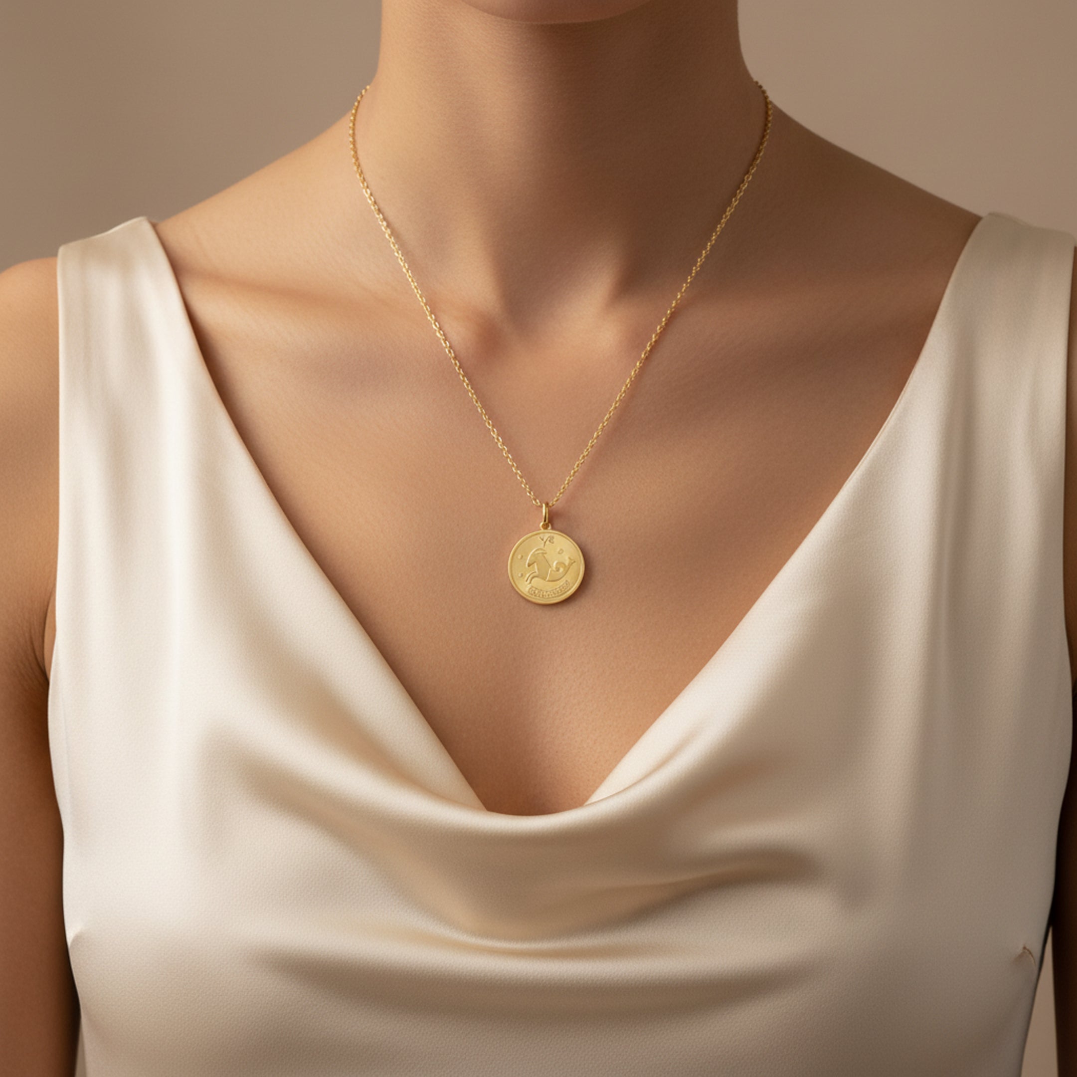 Capricorn Zodiac Sign Gold Medallion Necklace