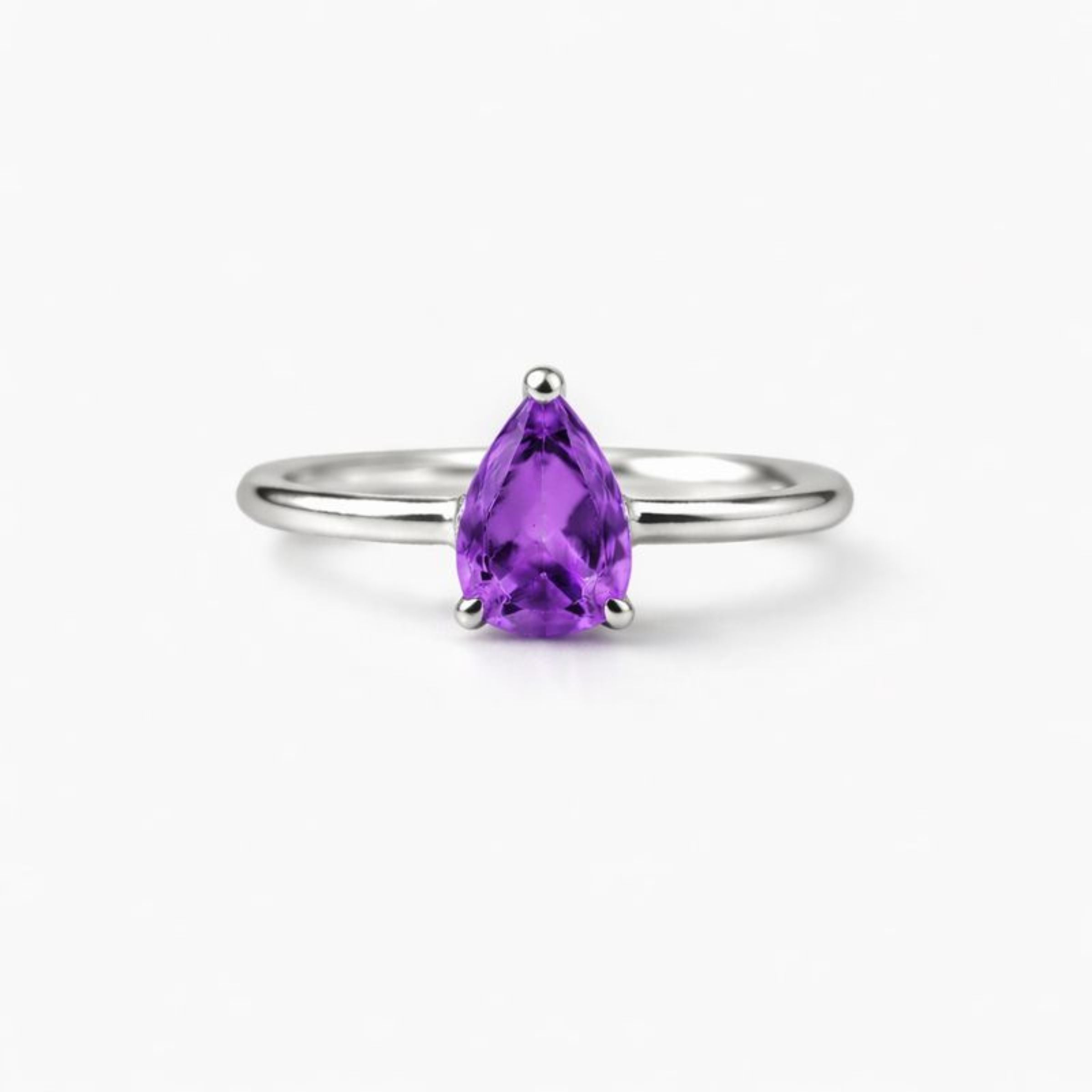 Teardrop Natural Amethyst Sterling Silver Classic Ring