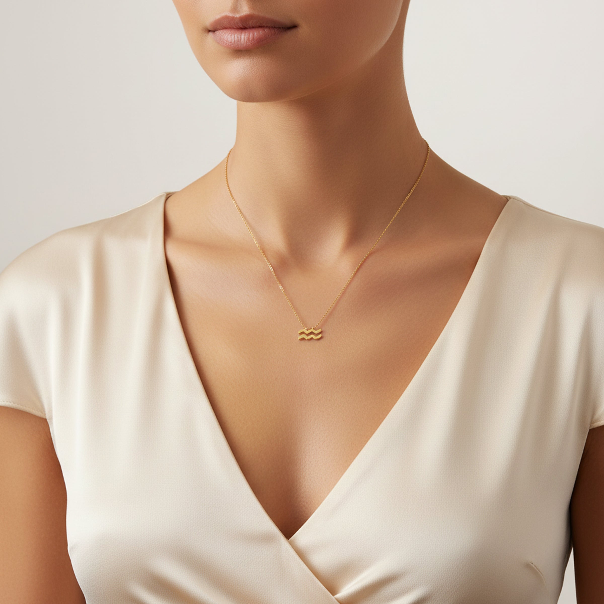 Aquarius Zodiac Glyph Necklace - 24k Gold Plated