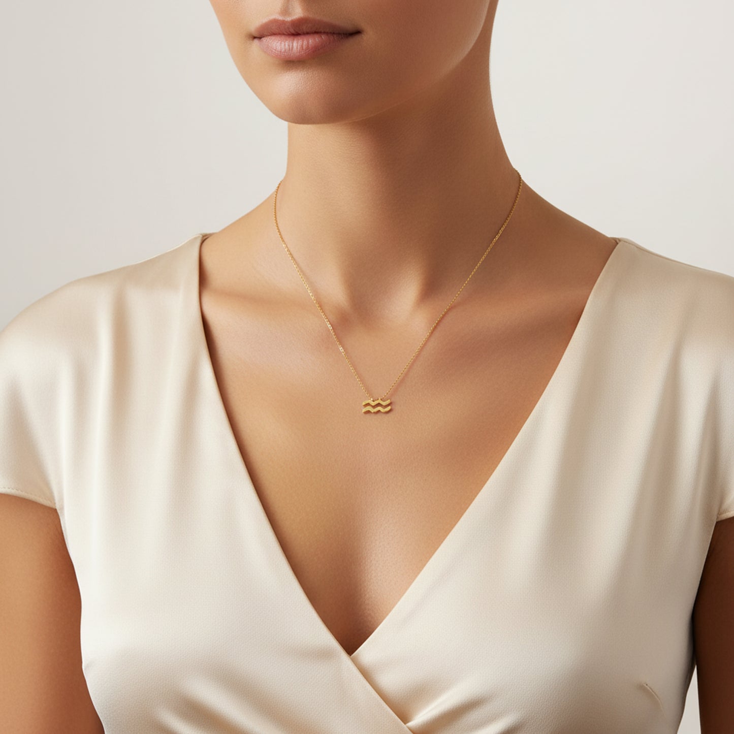 Aquarius Zodiac Glyph Necklace - 24k Gold Plated