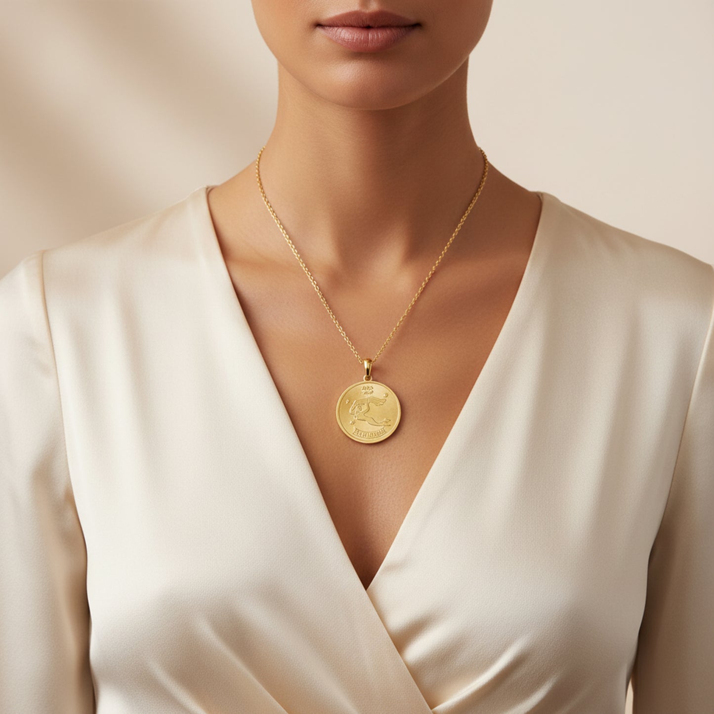 Aquarius Zodiac Sign Gold Medallion Necklace