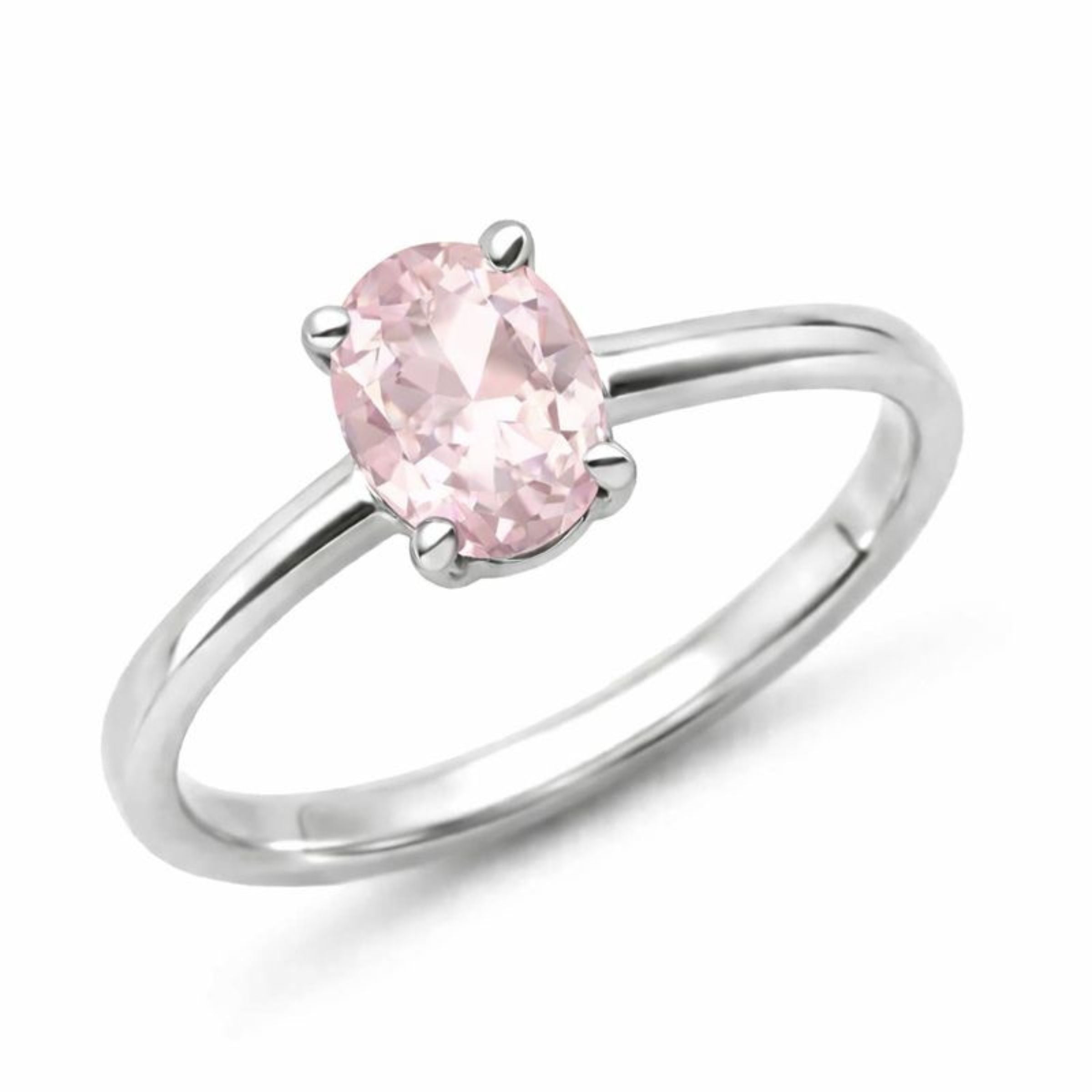 Oval Natural Rose Quartz Sterling Silver Classic Ring