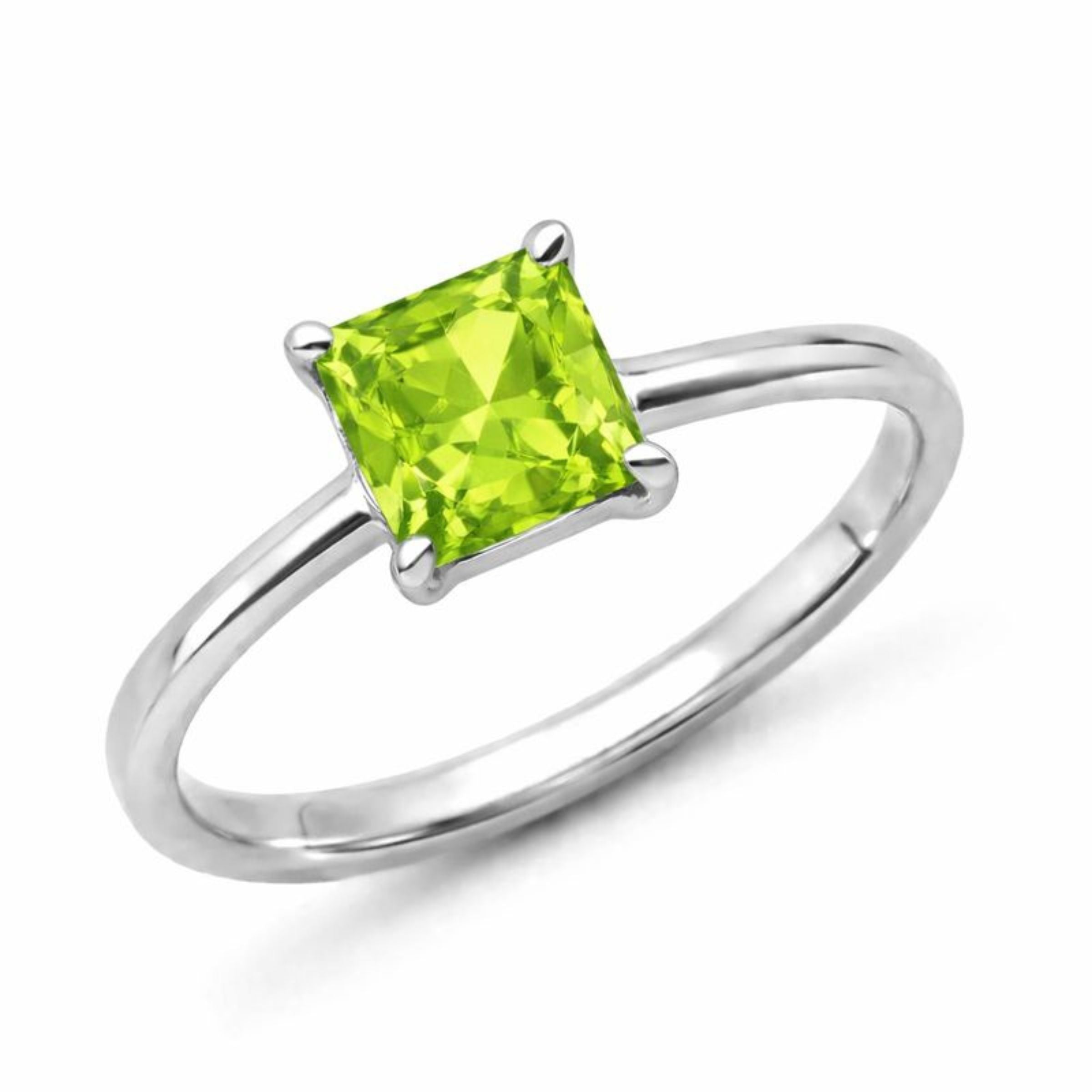 Square Natural Green Peridot Sterling Silver Classic Ring