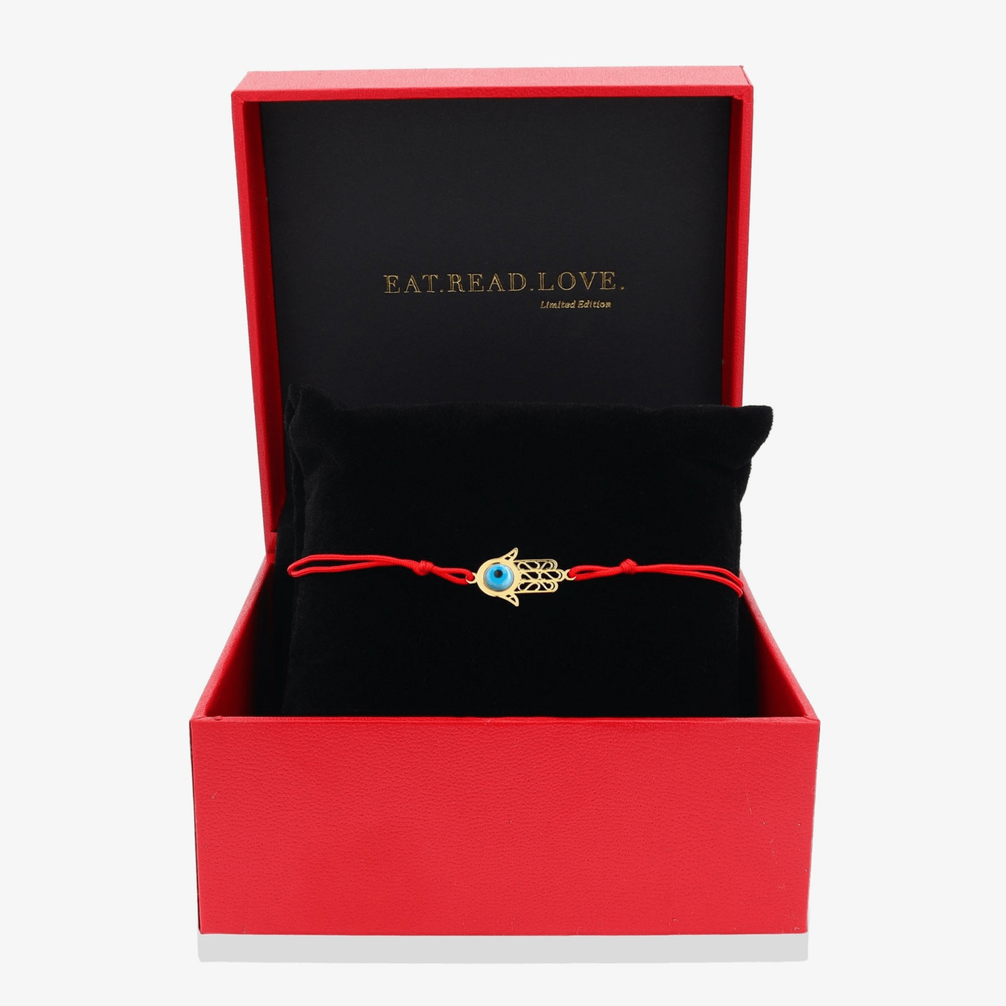 14k REAL Gold Evil Eye Hamsa Red Thread Bracelet - Eat.Read.Love.