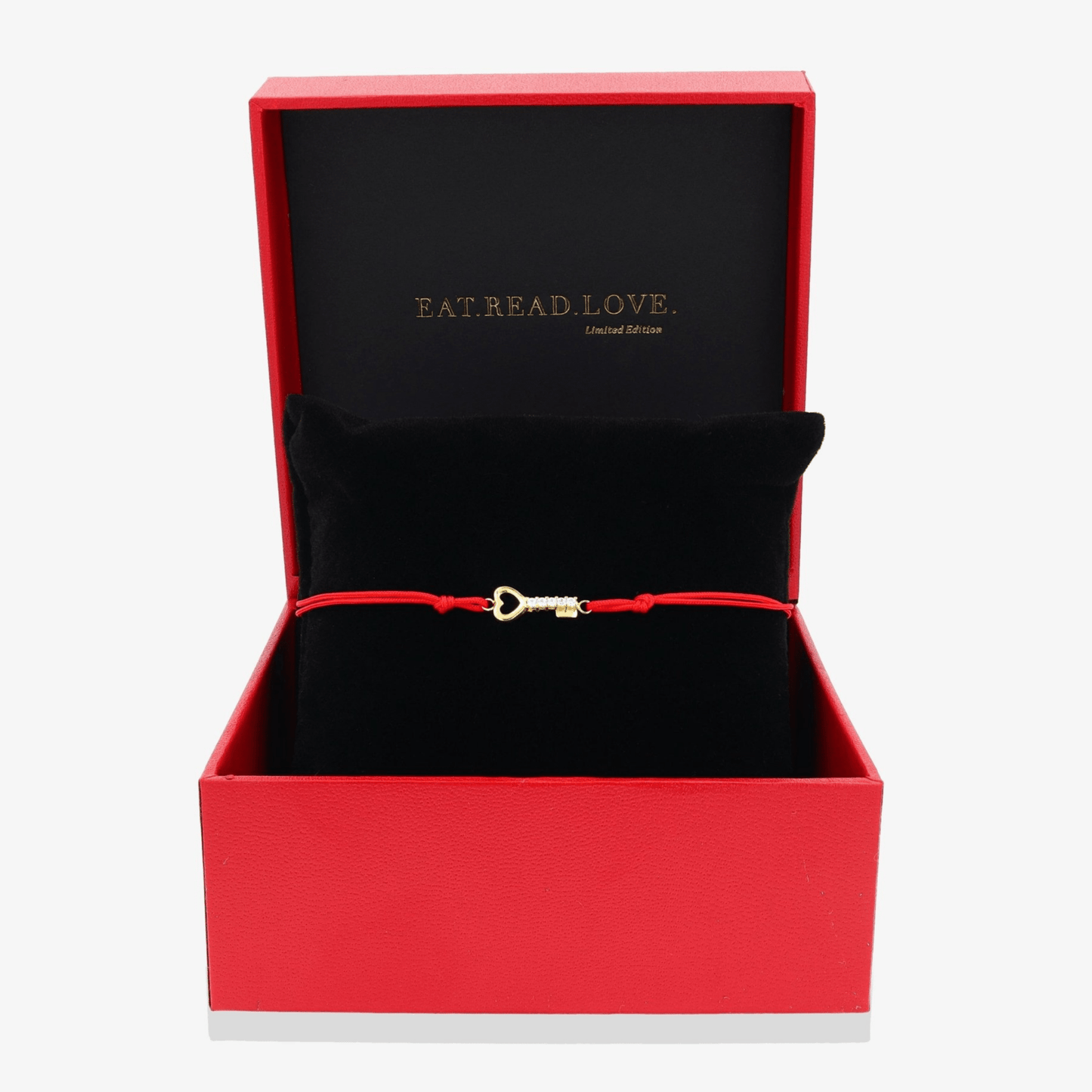 14k REAL Gold Forever Key Red Thread Bracelet with Diamonds - Eat.Read.Love.