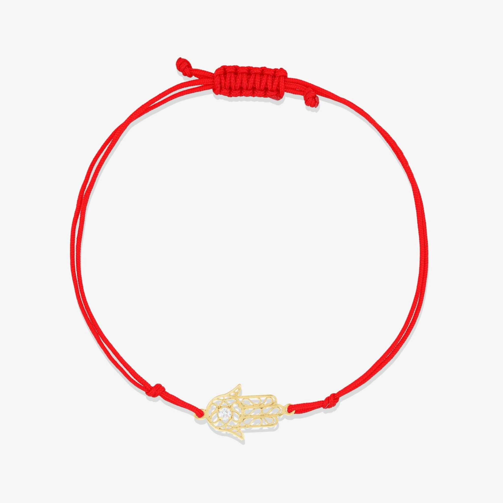 14k REAL Gold Hamsa Red Thread Bracelet with Diamond - Eat.Read.Love.