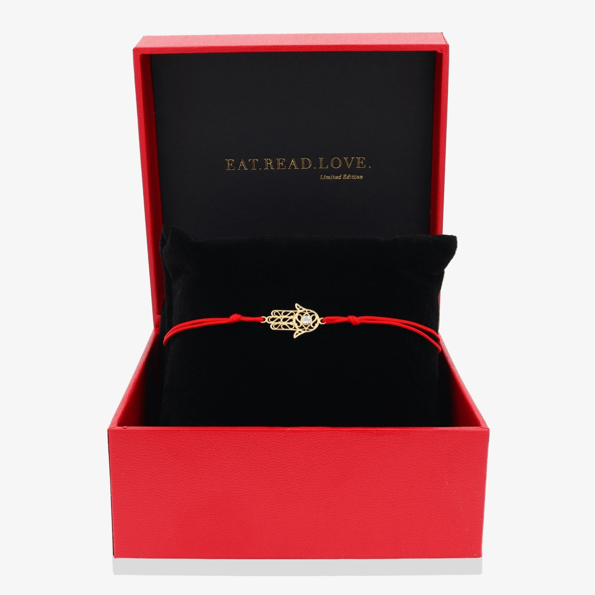 14k REAL Gold Hamsa Red Thread Bracelet with Diamond - Eat.Read.Love.