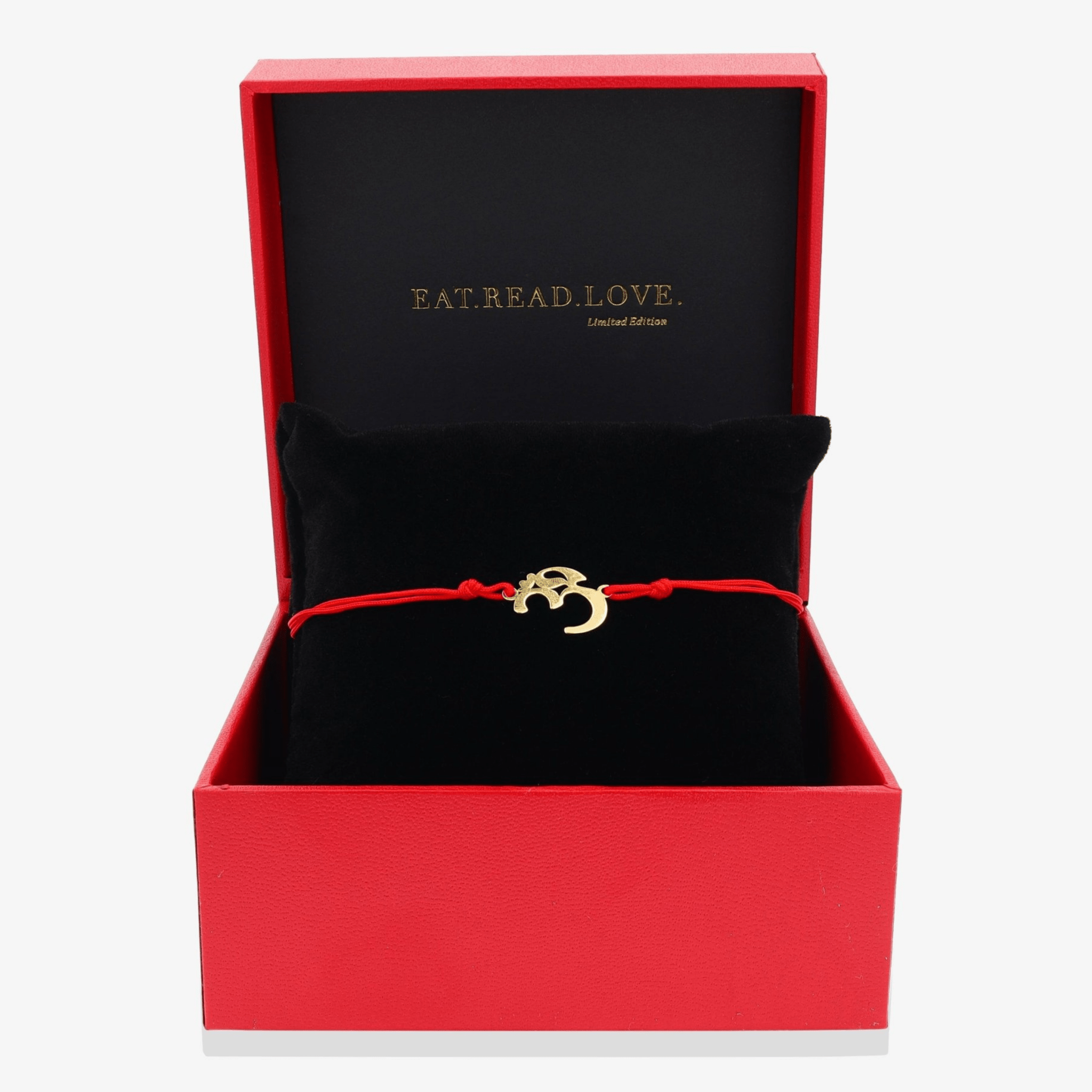 14k REAL Gold OM Red Thread Bracelet - Eat.Read.Love.