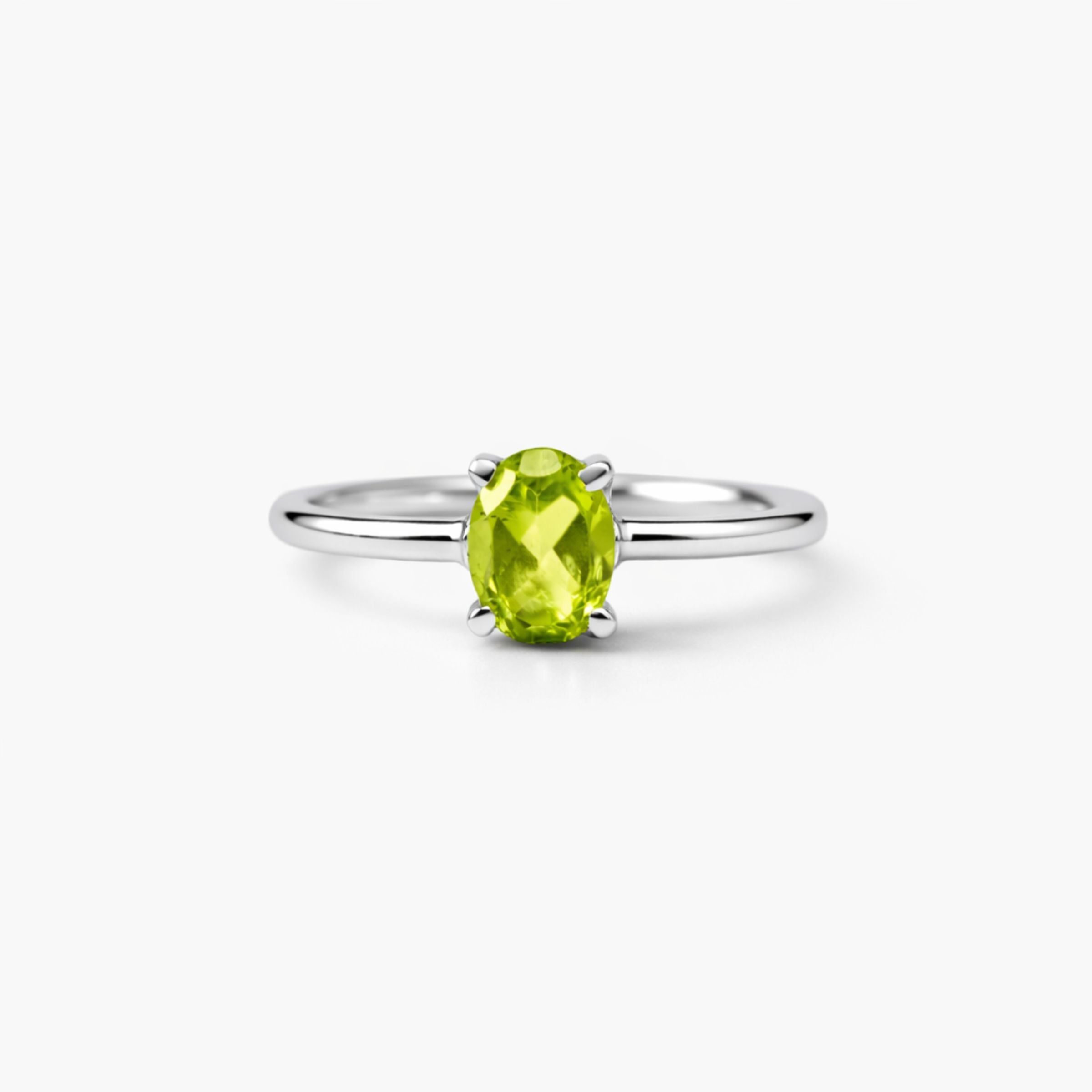 Oval Natural Green Peridot Sterling Silver Classic Ring