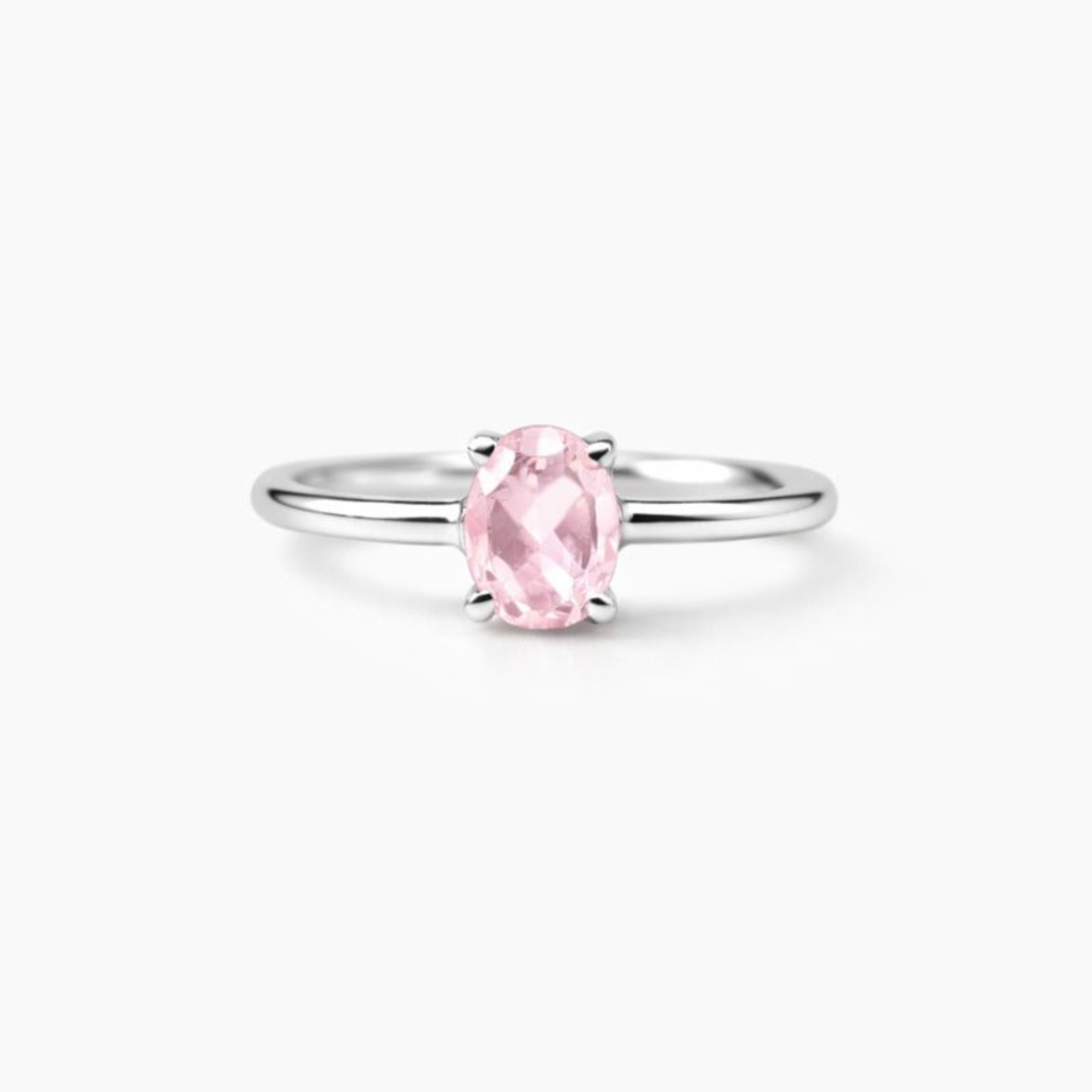 Oval Natural Rose Quartz Sterling Silver Classic Ring