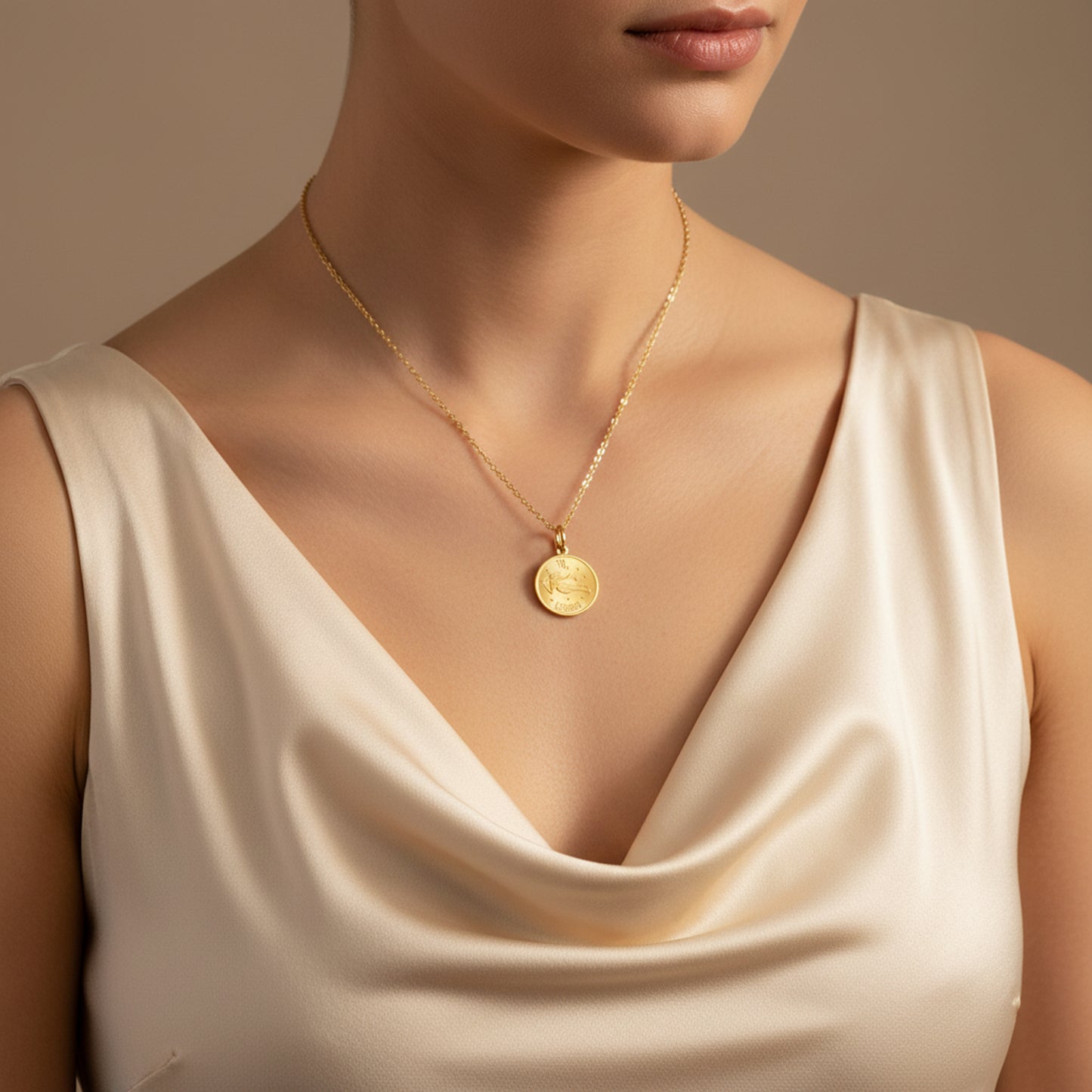 Virgo Zodiac Sign Gold Medallion Necklace