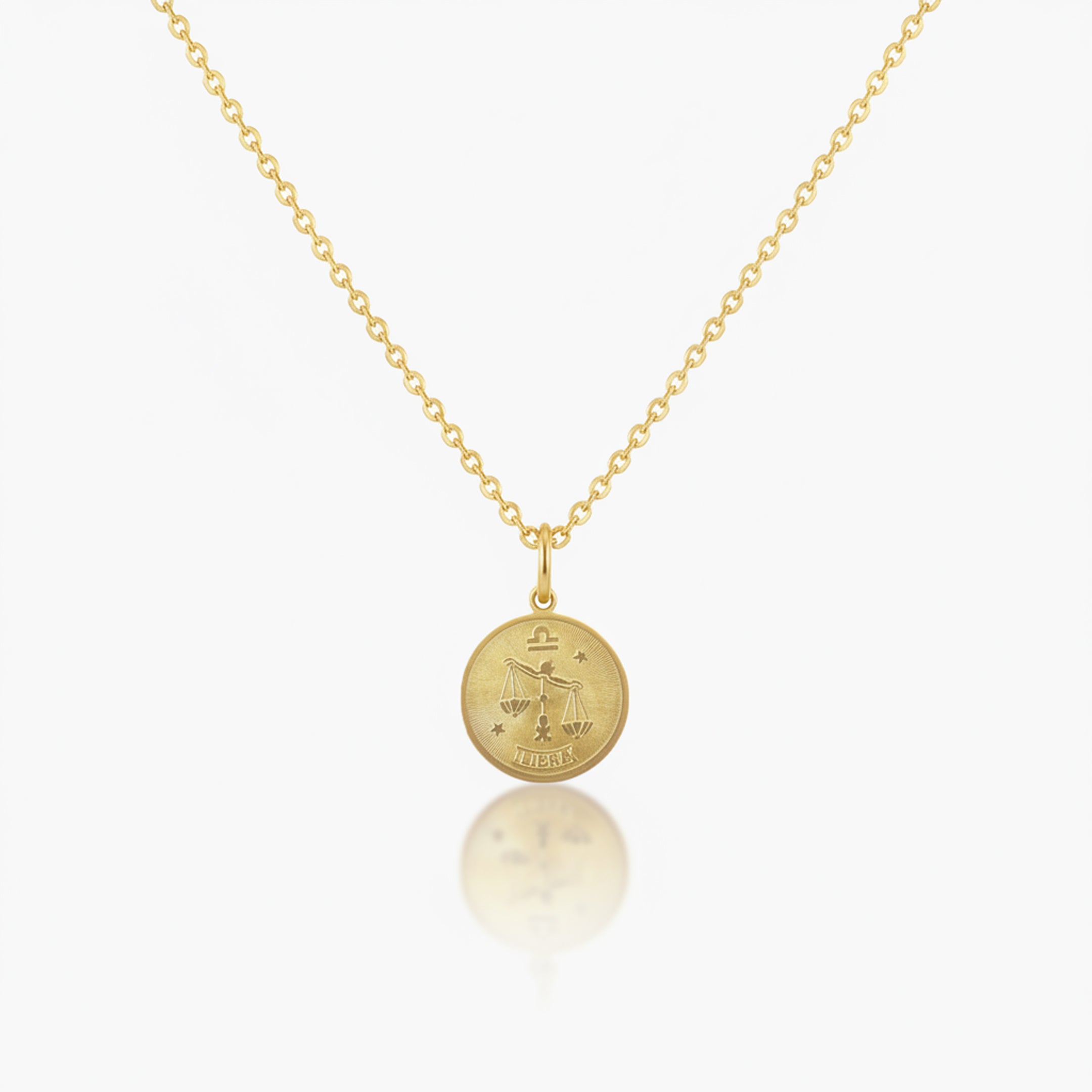 Libra Zodiac Sign Gold Medallion Necklace