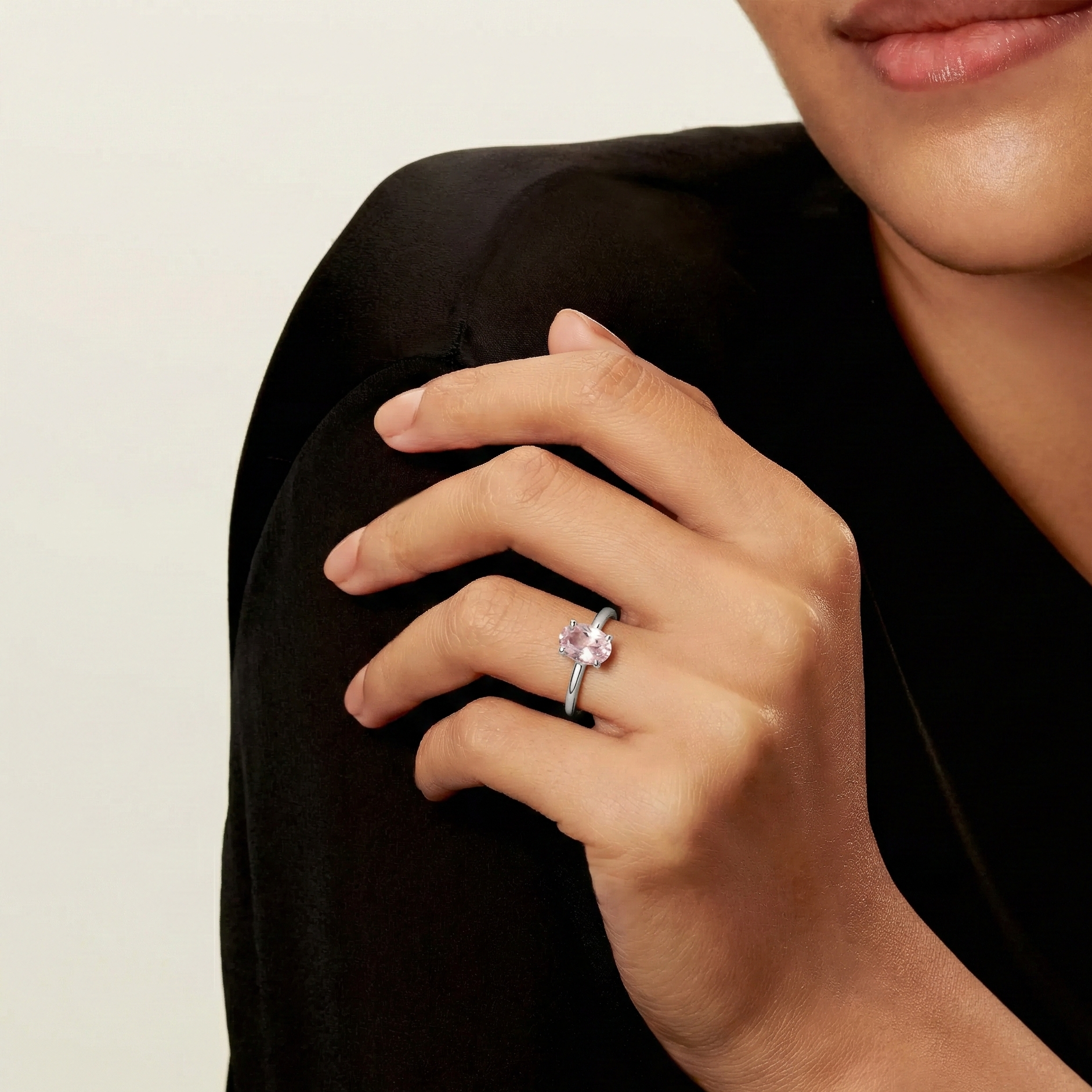 Oval Natural Rose Quartz Sterling Silver Classic Ring