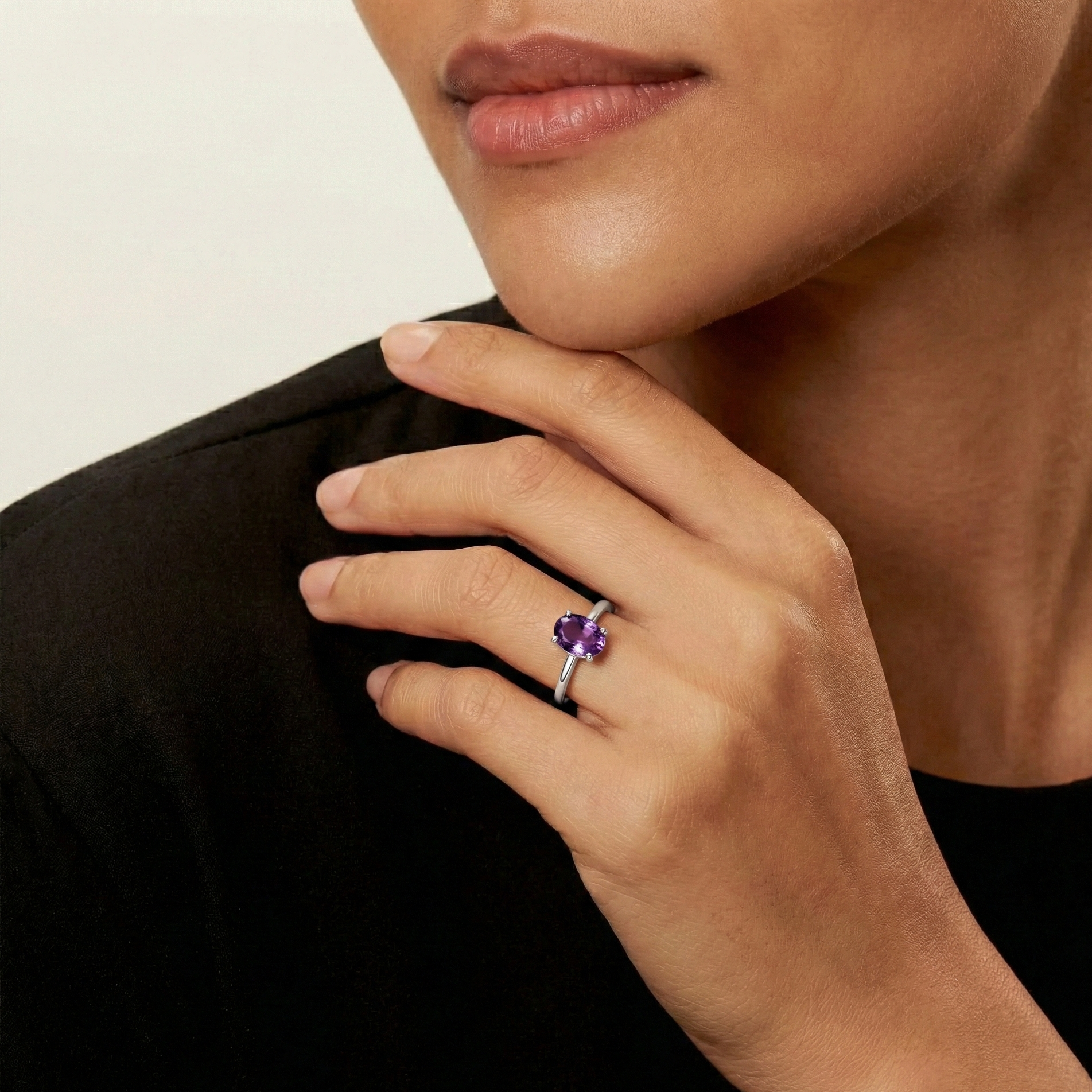 Oval Natural Amethyst Sterling Silver Classic Ring