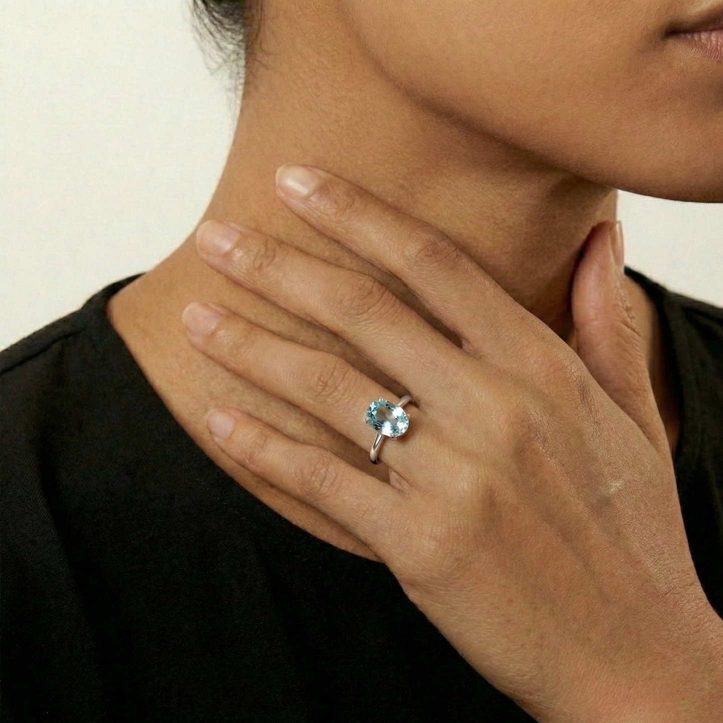 Oval Natural Aquamarine Sterling Silver Classic Ring