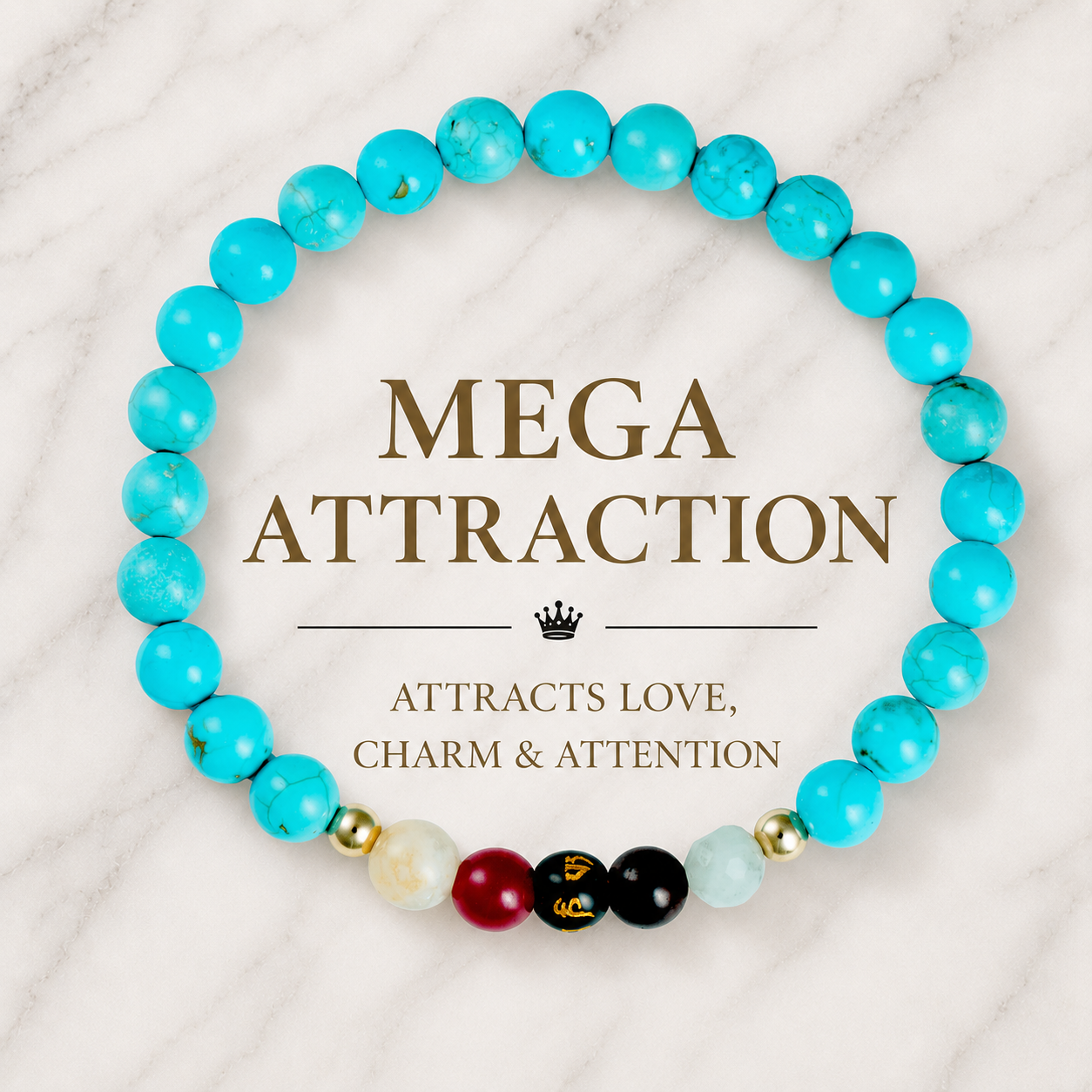 Turquoise Mega Atttraction Lucky 7 Gemstone Bracelet With REAL Gold