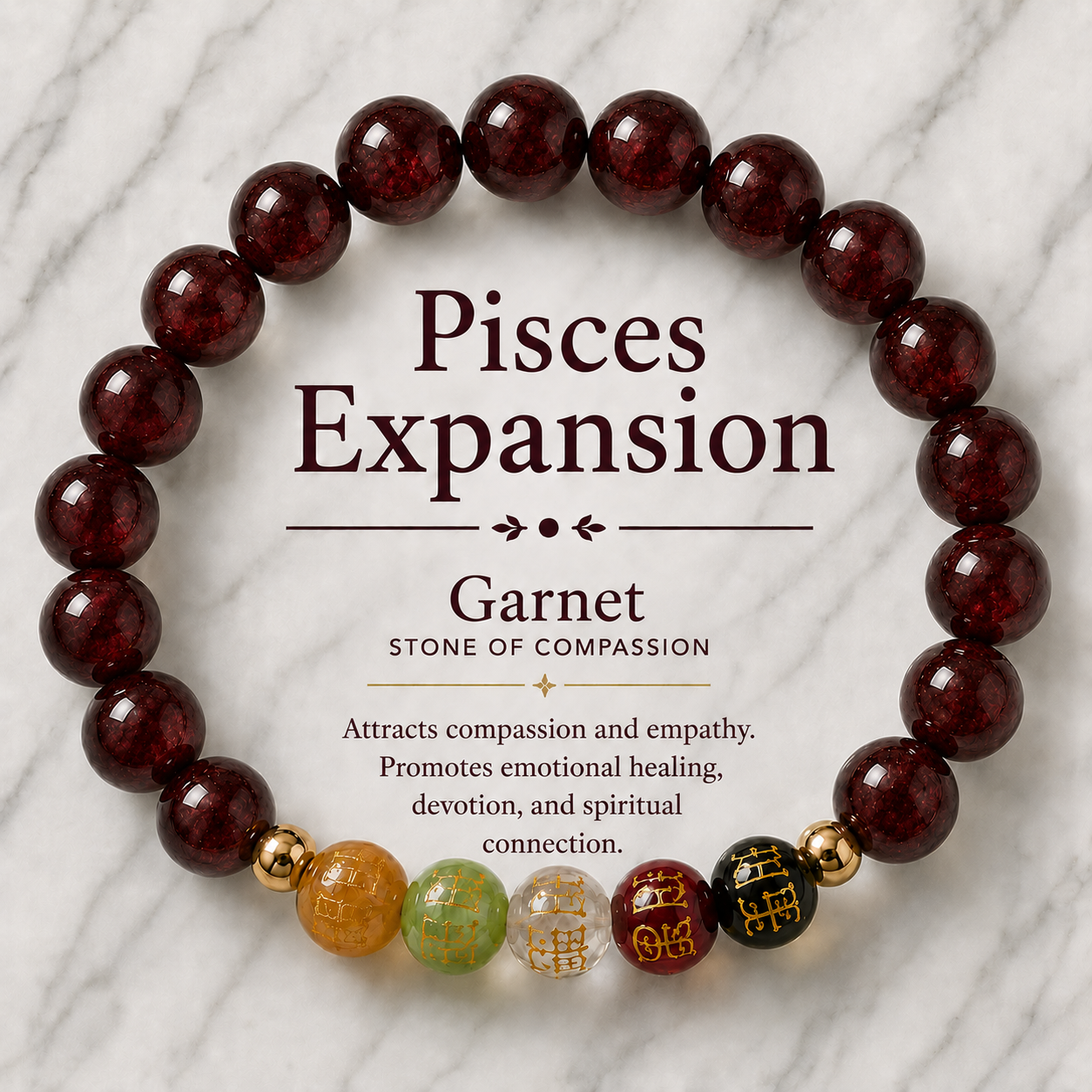 Pisces Expansion Bracelet Garnet with Real Gold