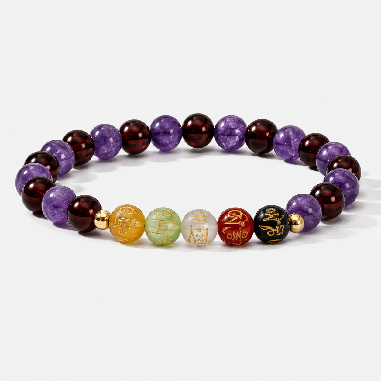 Wealth Expansion Bracelet Grade AA Garnet & Amethyst with Real Gold