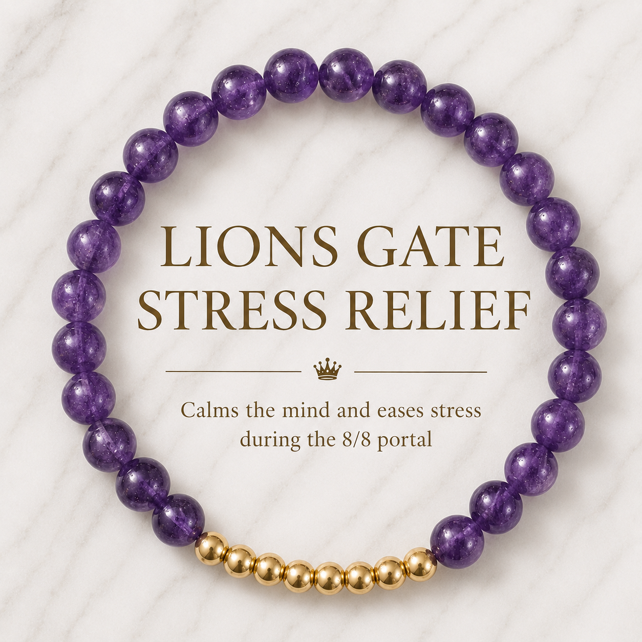 Amethyst Lions Gate 8/8 Stress Relief Bracelet with REAL Gold