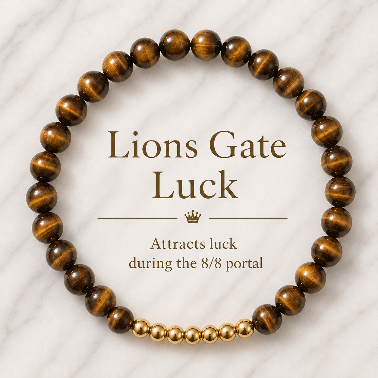 Tigers Eye Lions Gate 8/8 Luck Bracelet with REAL Gold