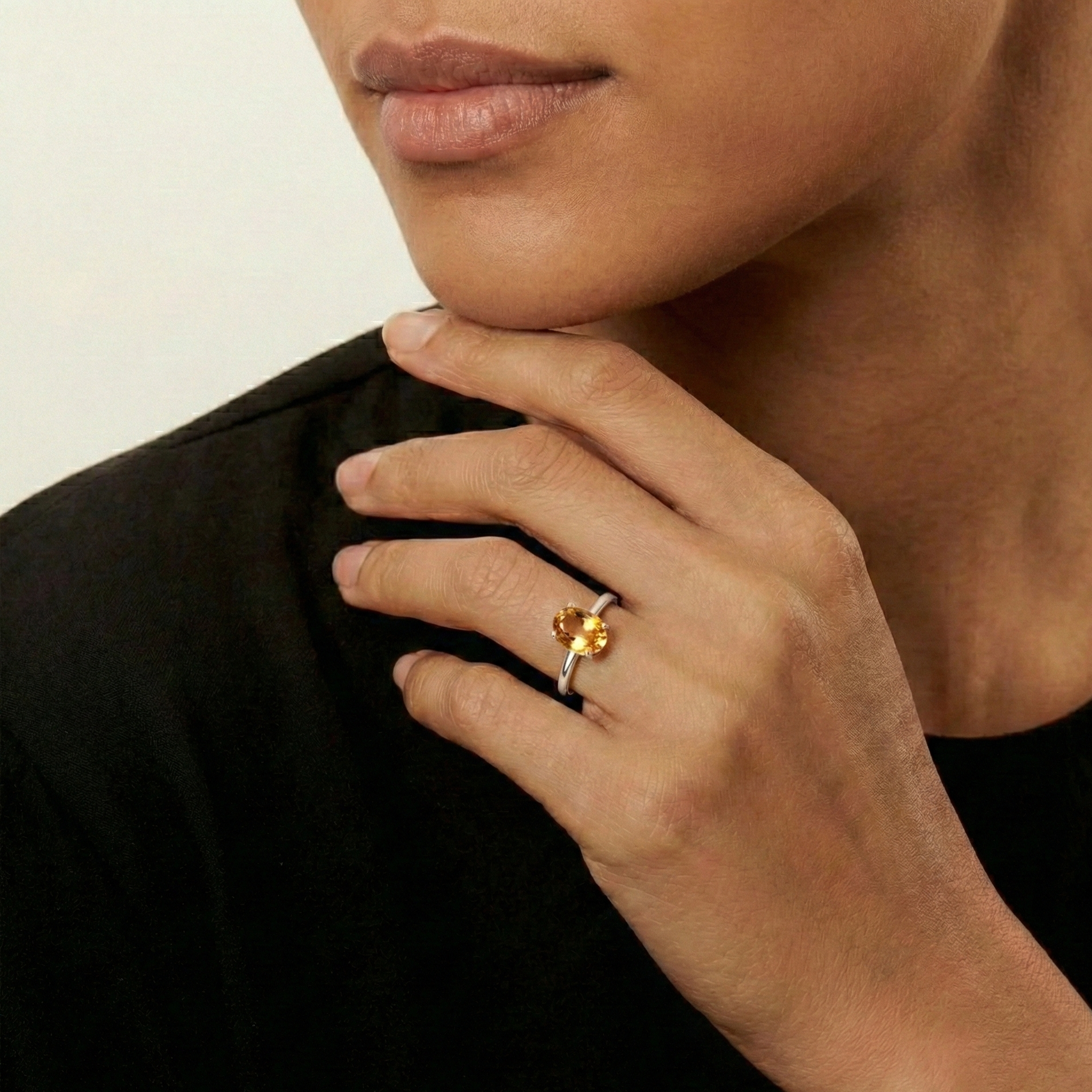 Oval Natural Citrine Sterling Silver Classic Ring