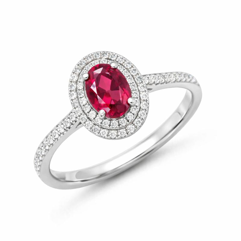 Oval Natural Red Garnet with Cubic Zirconia Sterling Silver Classic Ring