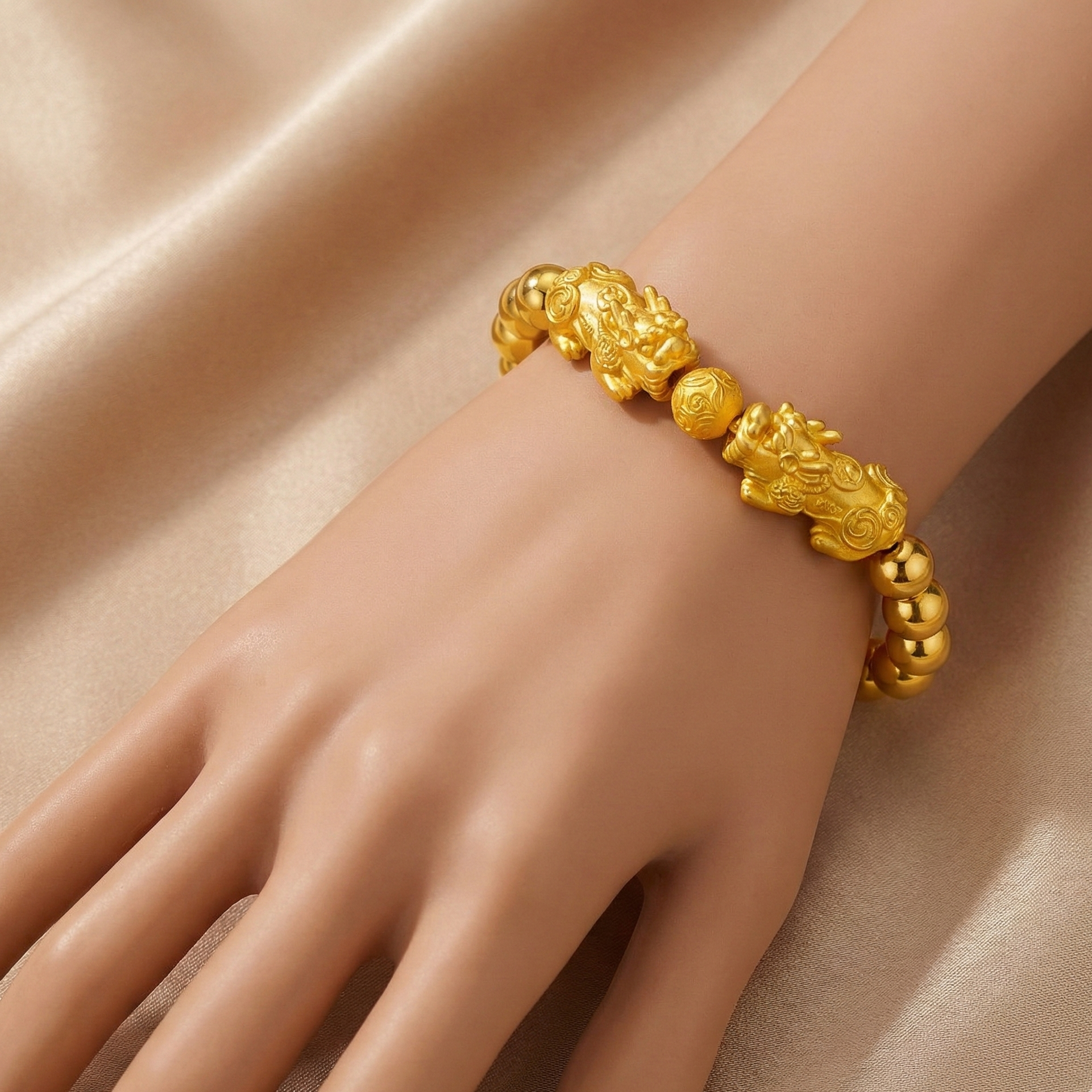 Gold Double Infinite Fortune Gold Filled Double Pixiu Feng Shui Bracelet