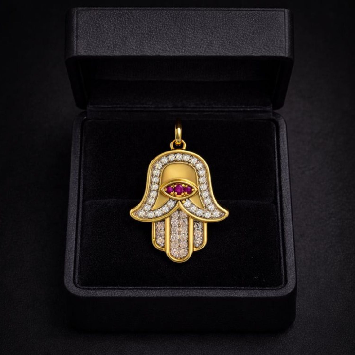 Gold Ruby Hamsa Pendant