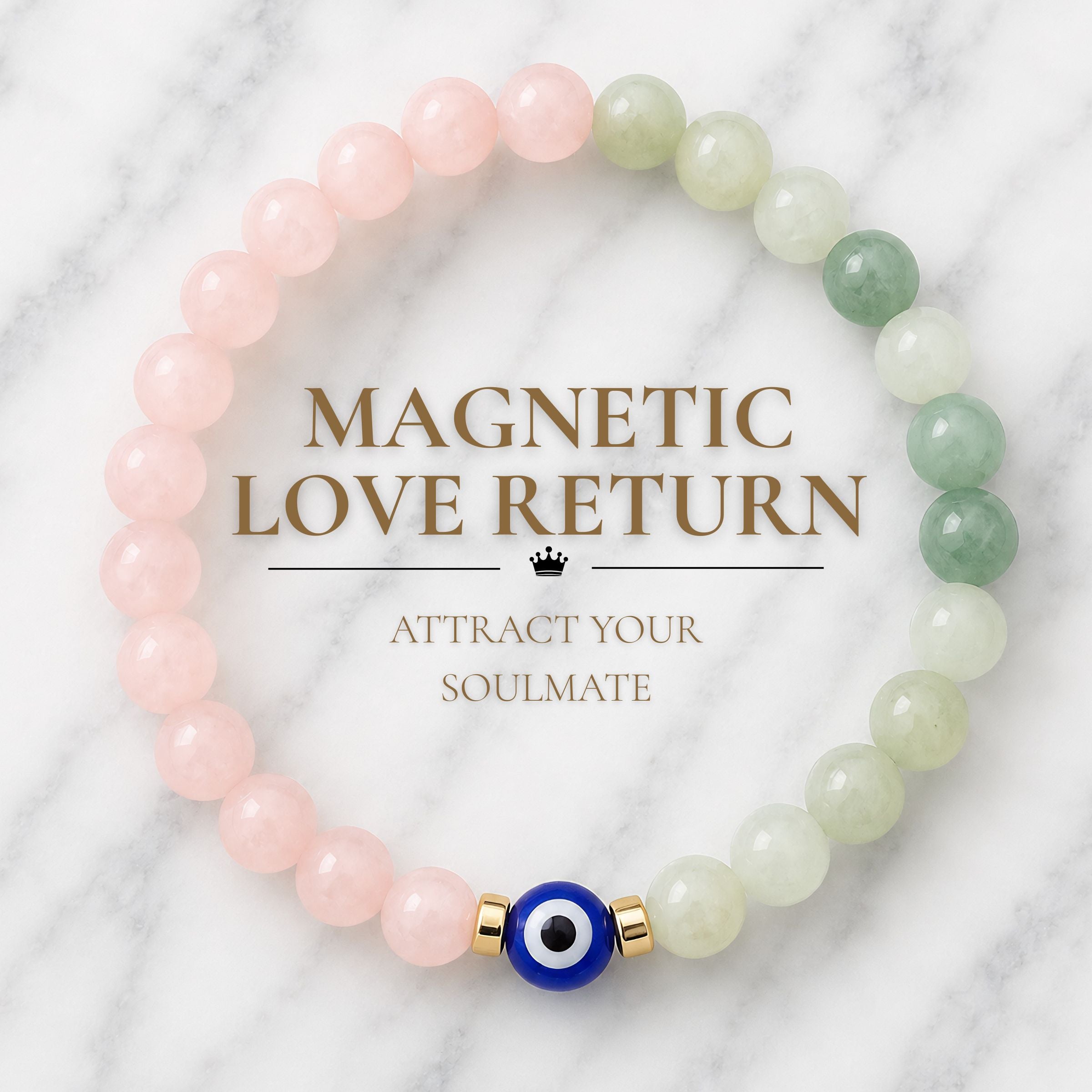 Rose quartz jade evil eye bracelet love manifestation protection jewelry - Eat.Read.Love.