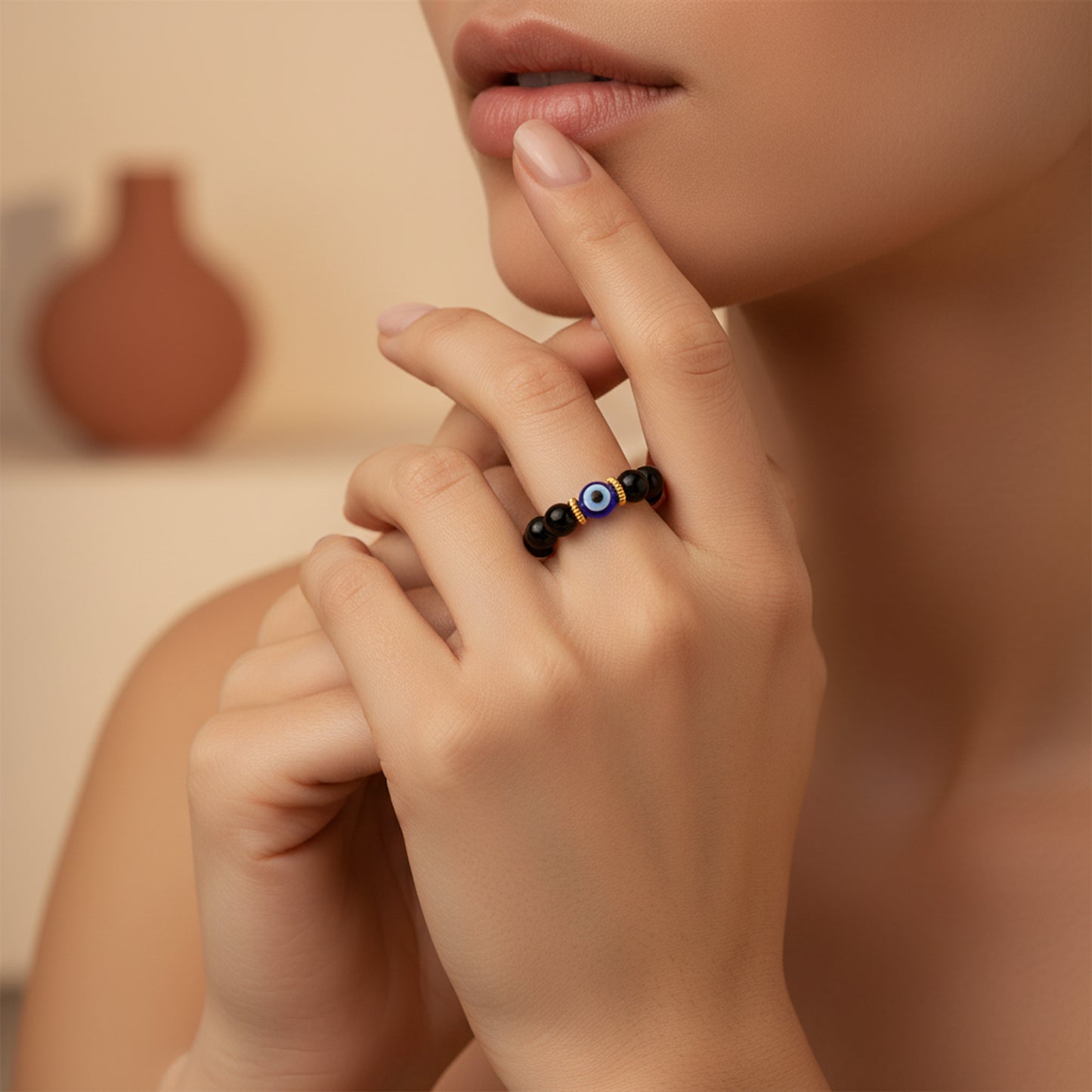 The Shadow Shield Obsidian Evil Eye Ring