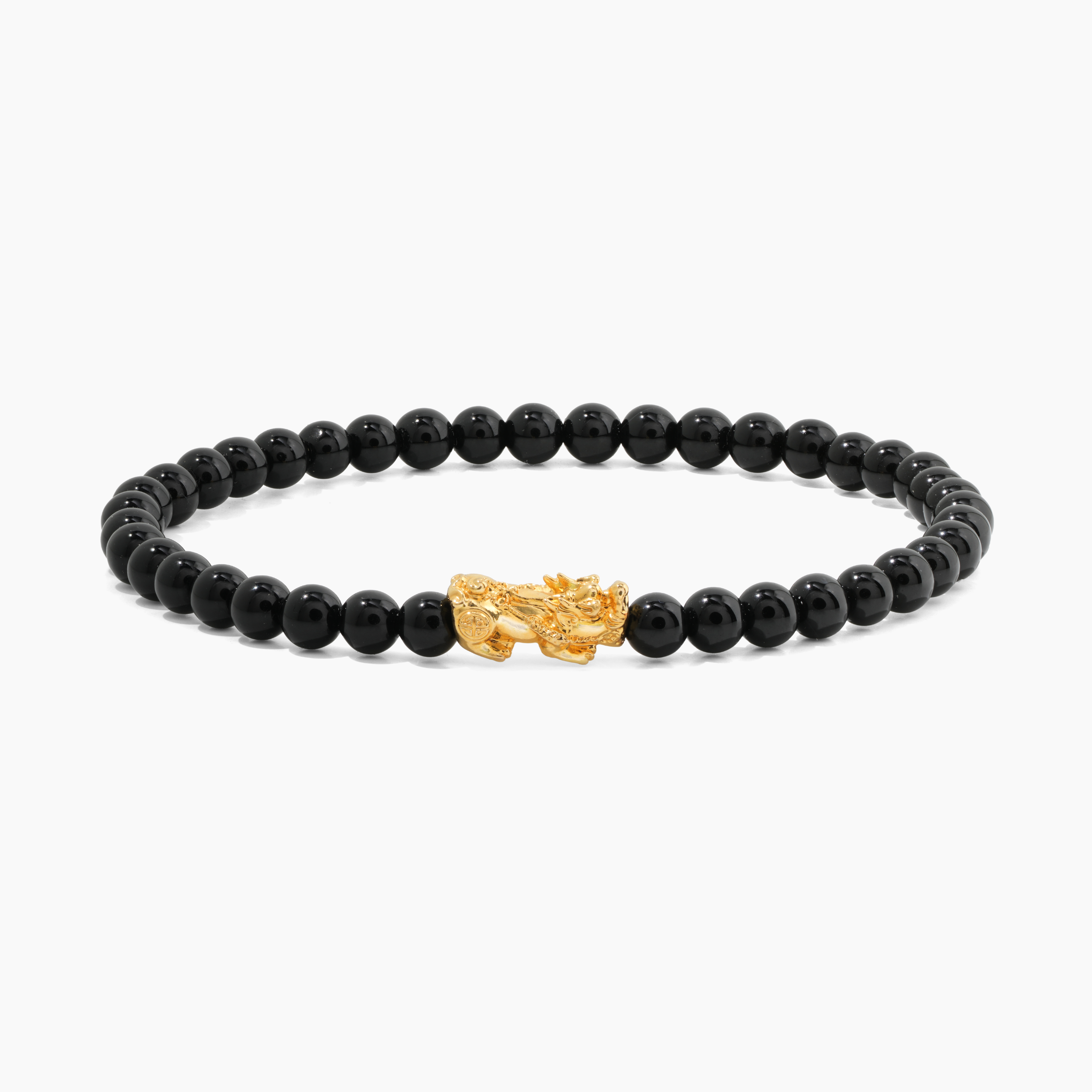 Energized Black Obsidian 18k REAL Gold Feng Shui Pixiu Bracelet