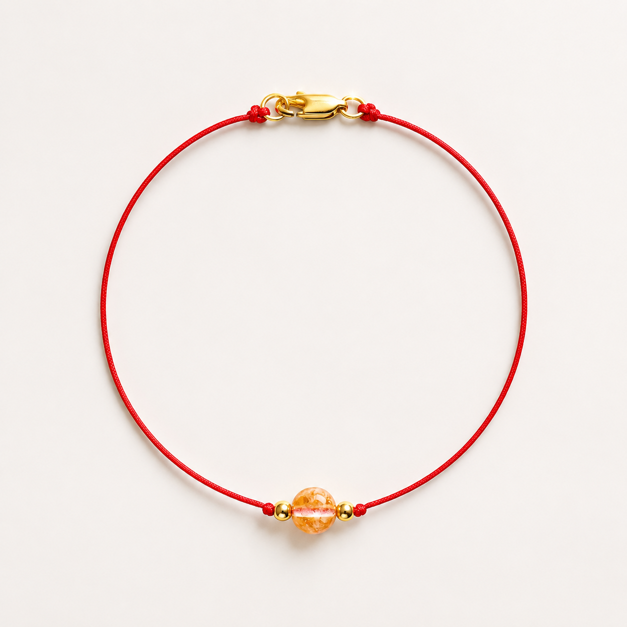 Citrine Red Thread Bracelet With Real Gold