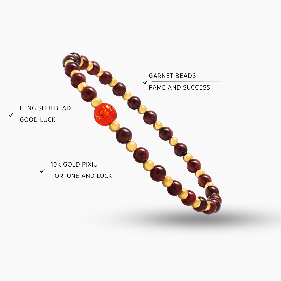 Garnet Bracelet of Fortune and Love 2026 New Year REAL Gold
