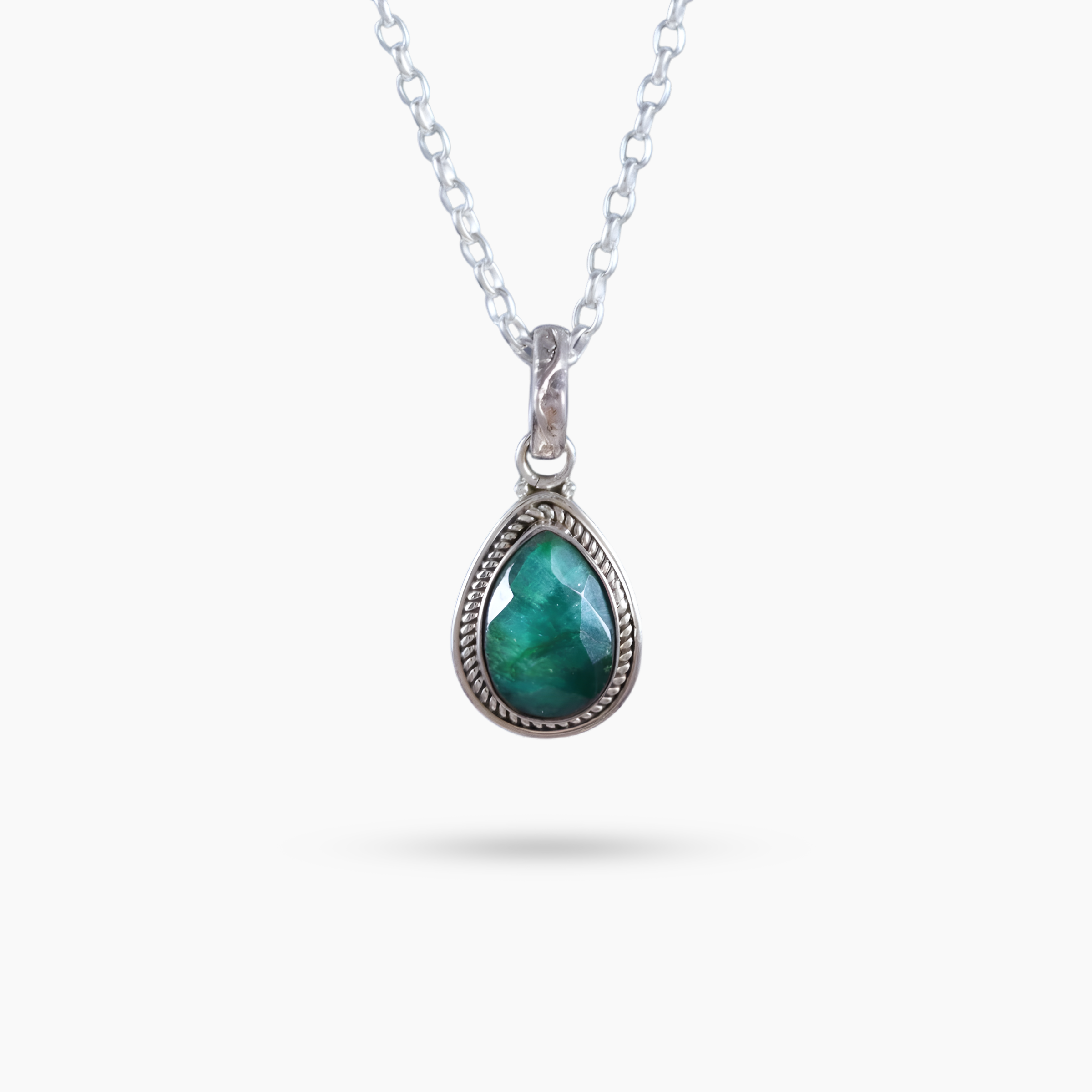 Genuine Grade A Emerald Sterling Silver Gemstone Necklace