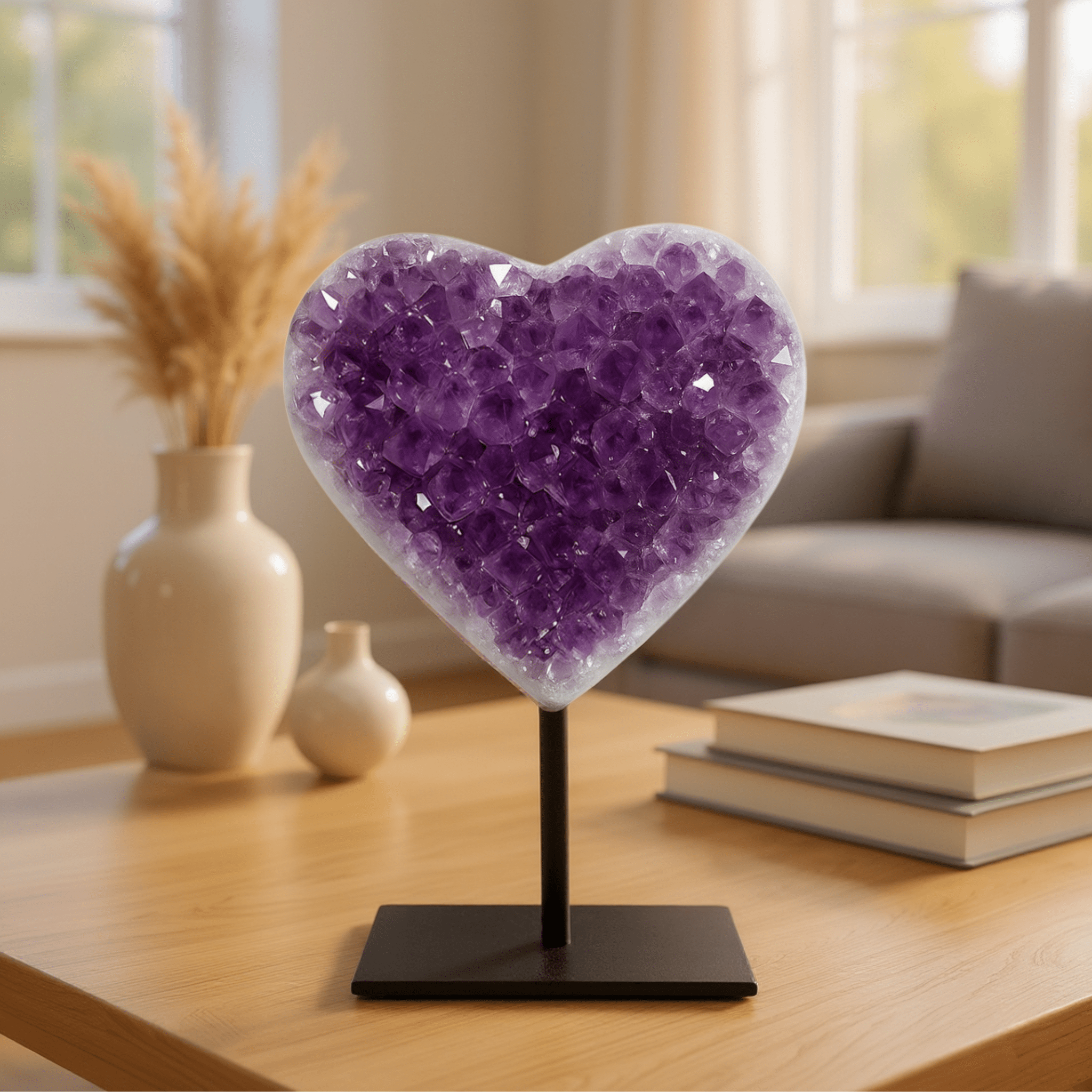 Amethyst Druzy Crystal Heart On Stand - Eat.Read.Love.