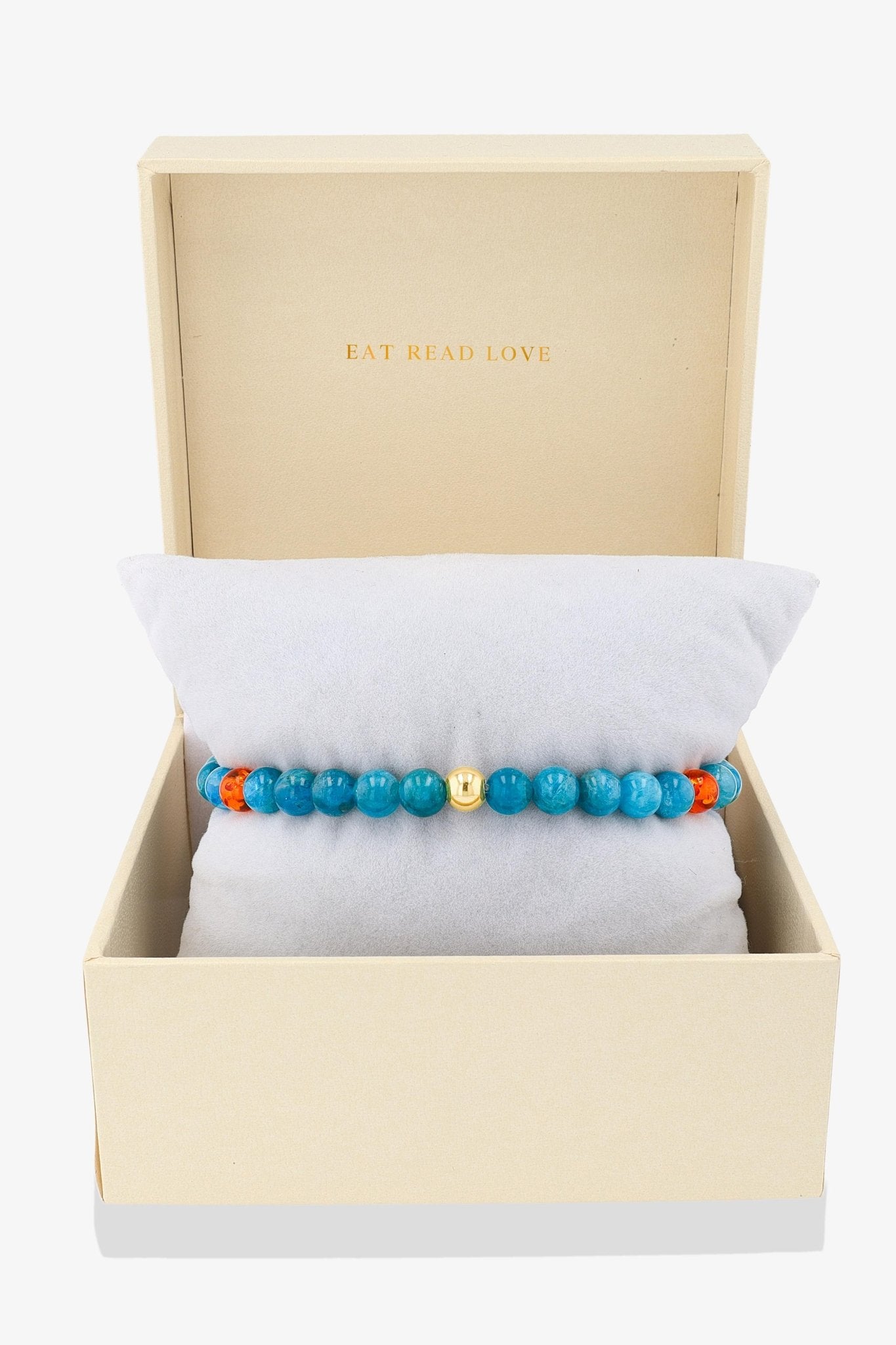 Aquarius Blue Apatite and Amber Crystal Bracelet with REAL Gold - Eat.Read.Love.