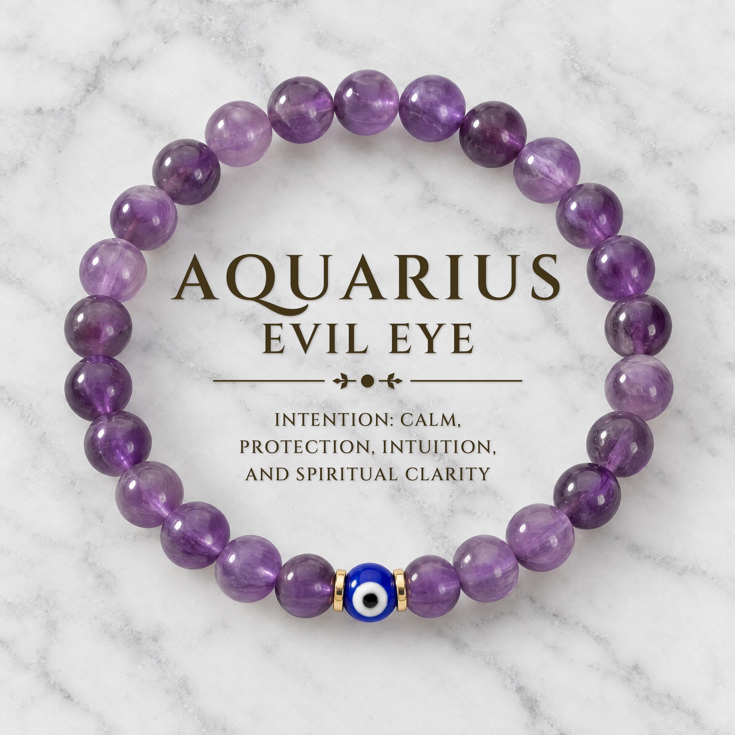 Aquarius Evil Eye Amethyst Crystal Protection Bracelet
