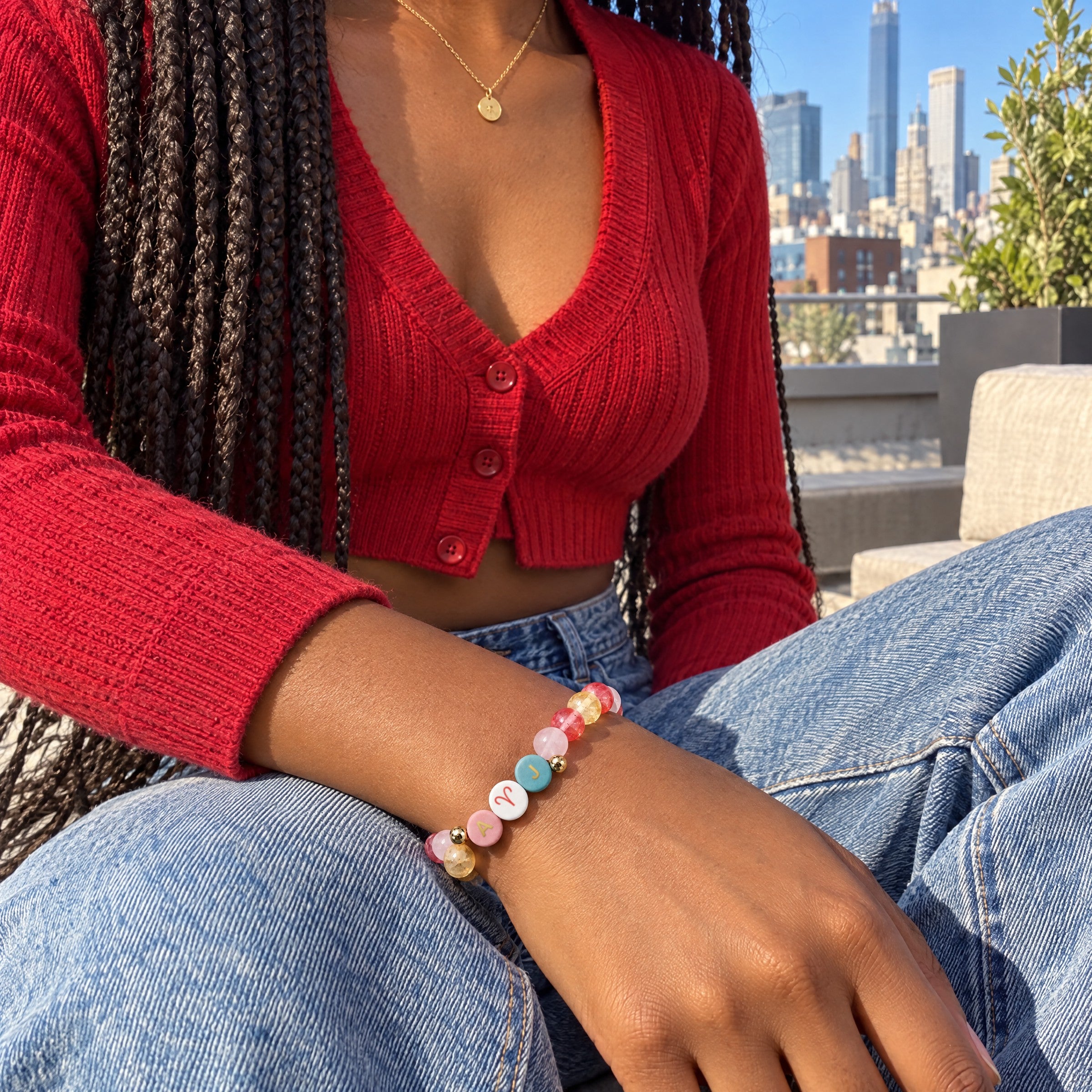 Aries Initial Charm Bracelet