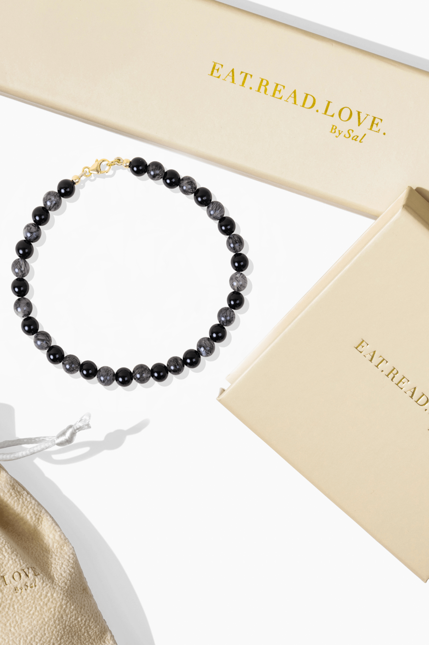 Black Obsidian and Black Rutilitated Quartz Bracelet - Spiritual Growth - Eat.Read.Love.