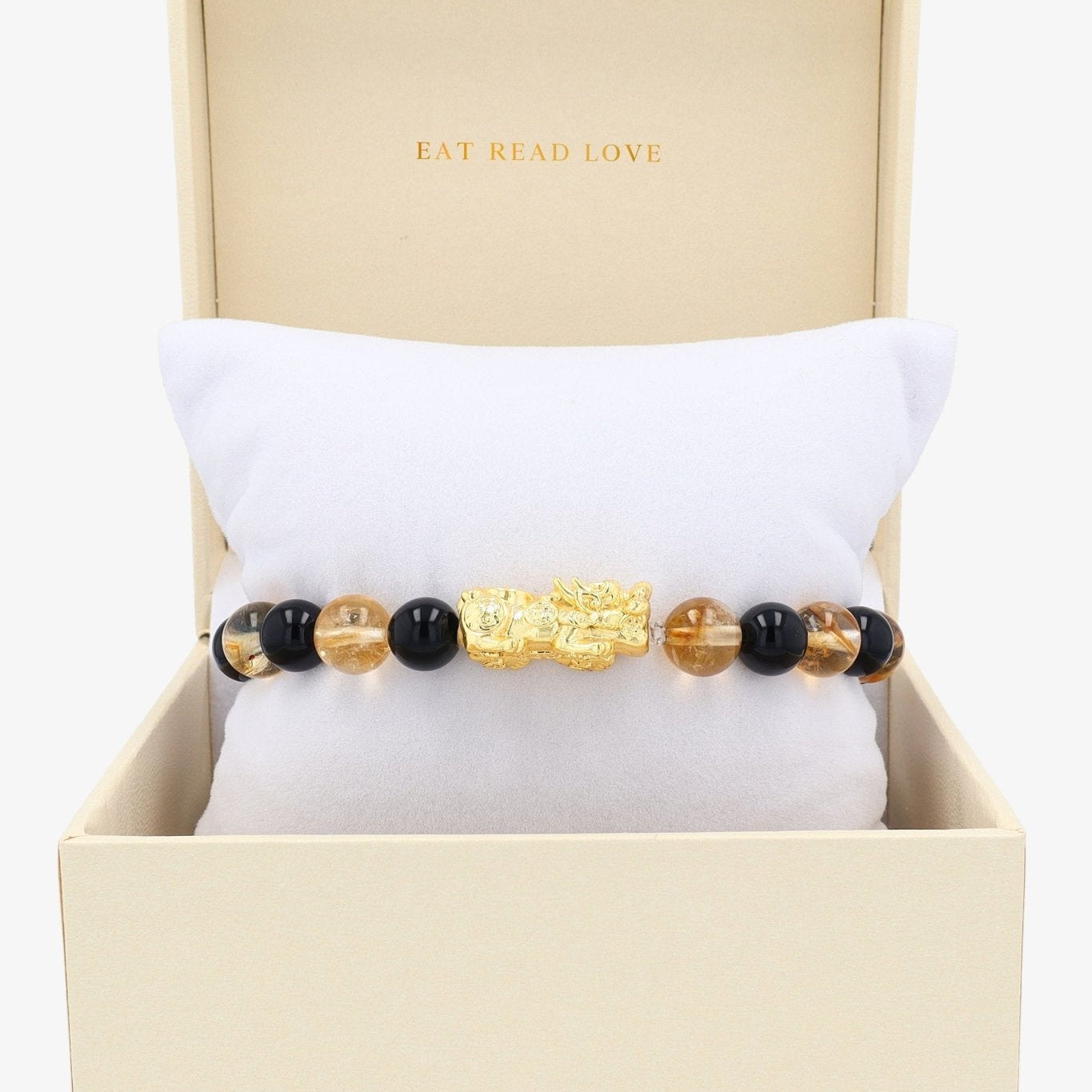 Black Obsidian and Citrine 18k Gold Vermeil Pixiu Lucky Bracelet - Eat.Read.Love.