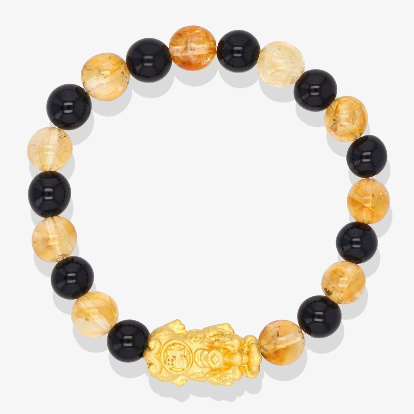 Black Obsidian and Citrine 18k Gold Vermeil Pixiu Lucky Bracelet - Eat.Read.Love.