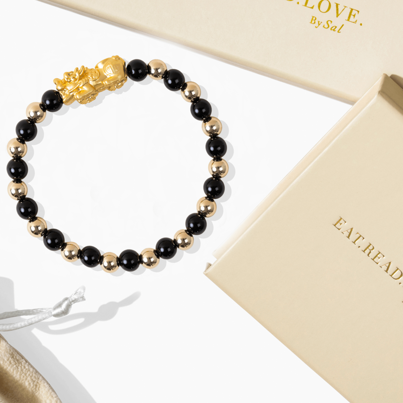 Black Obsidian Infinite Fortune 18k Gold Vermei Pixiu Feng Shui Bracelet