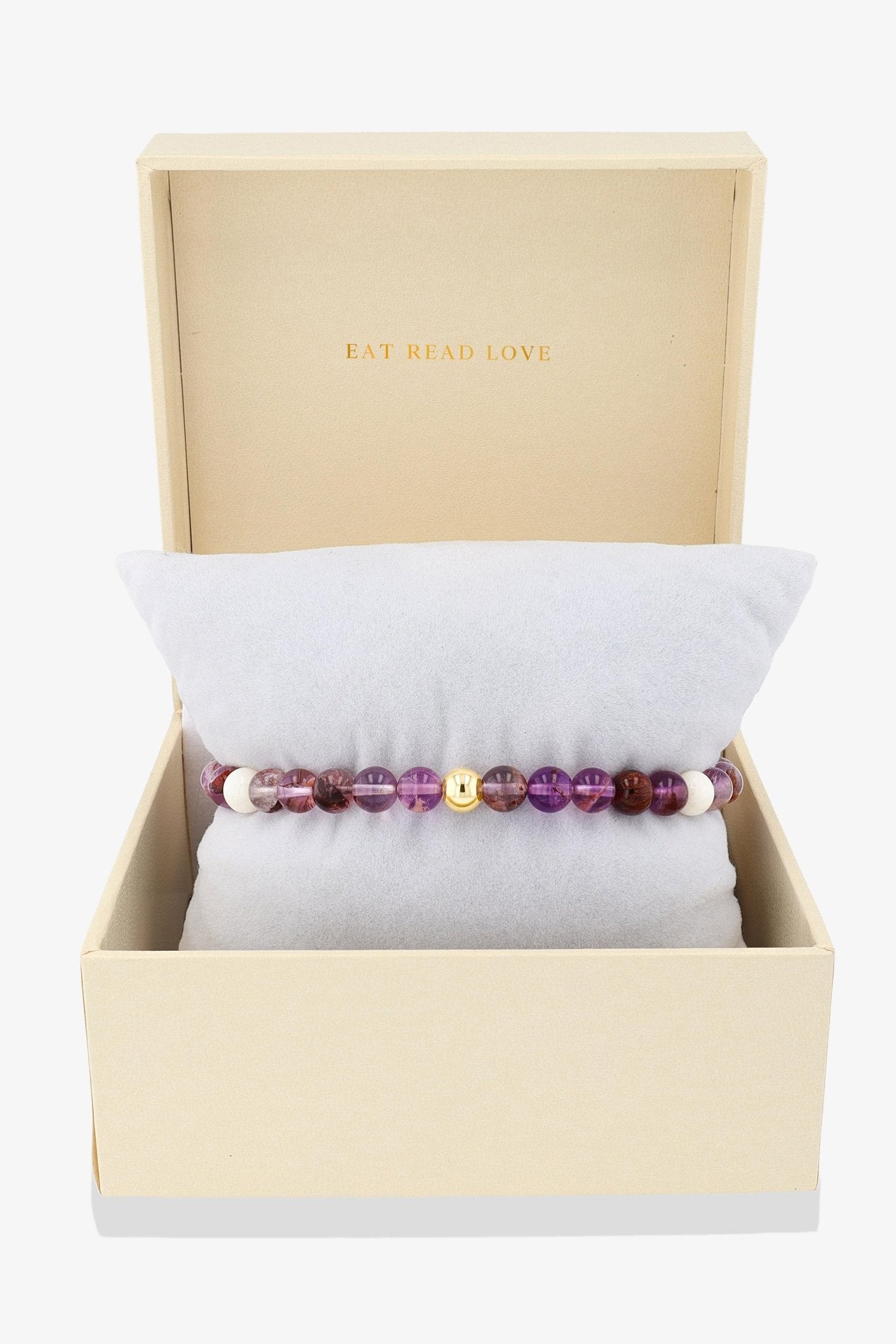 Capricorn Amethyst and White Coral Crystal Bracelet with REAL Gold - Eat.Read.Love.