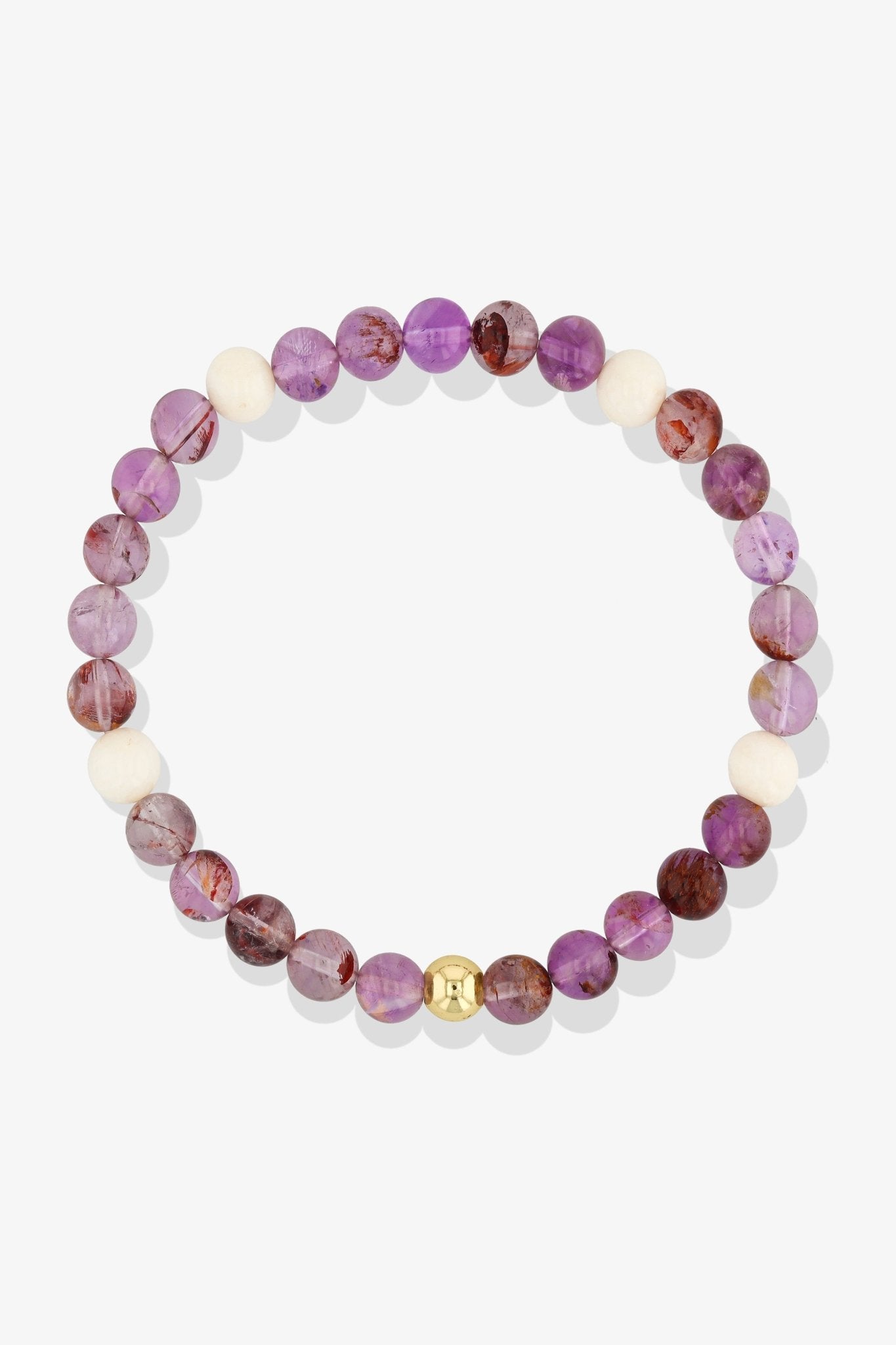Capricorn Amethyst and White Coral Crystal Bracelet with REAL Gold - Eat.Read.Love.