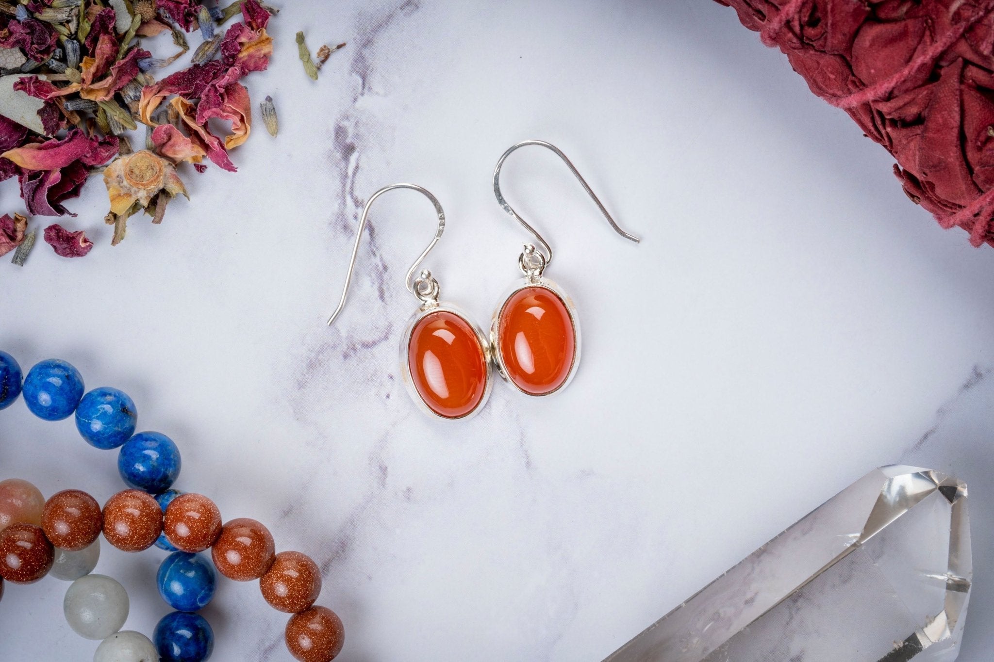 Carnelian Oval Cut Sterling Silver Earrings - Eat.Read.Love.