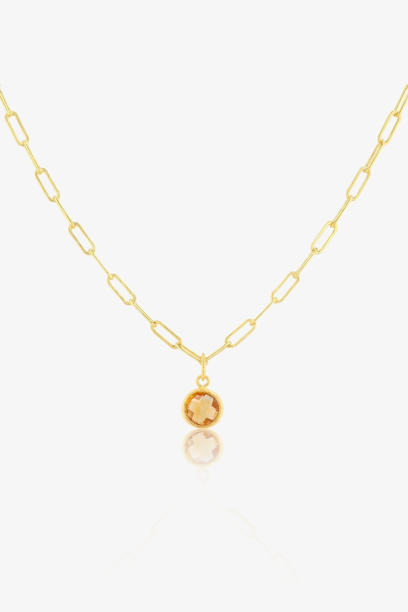 Citrine Bezeled 18k Gold Vermeil Paperclip Necklace - Eat.Read.Love.
