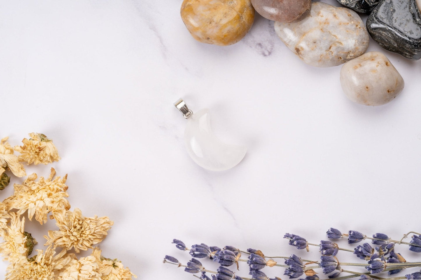 Clear Quartz Crescent Moon Pendant - Eat.Read.Love.
