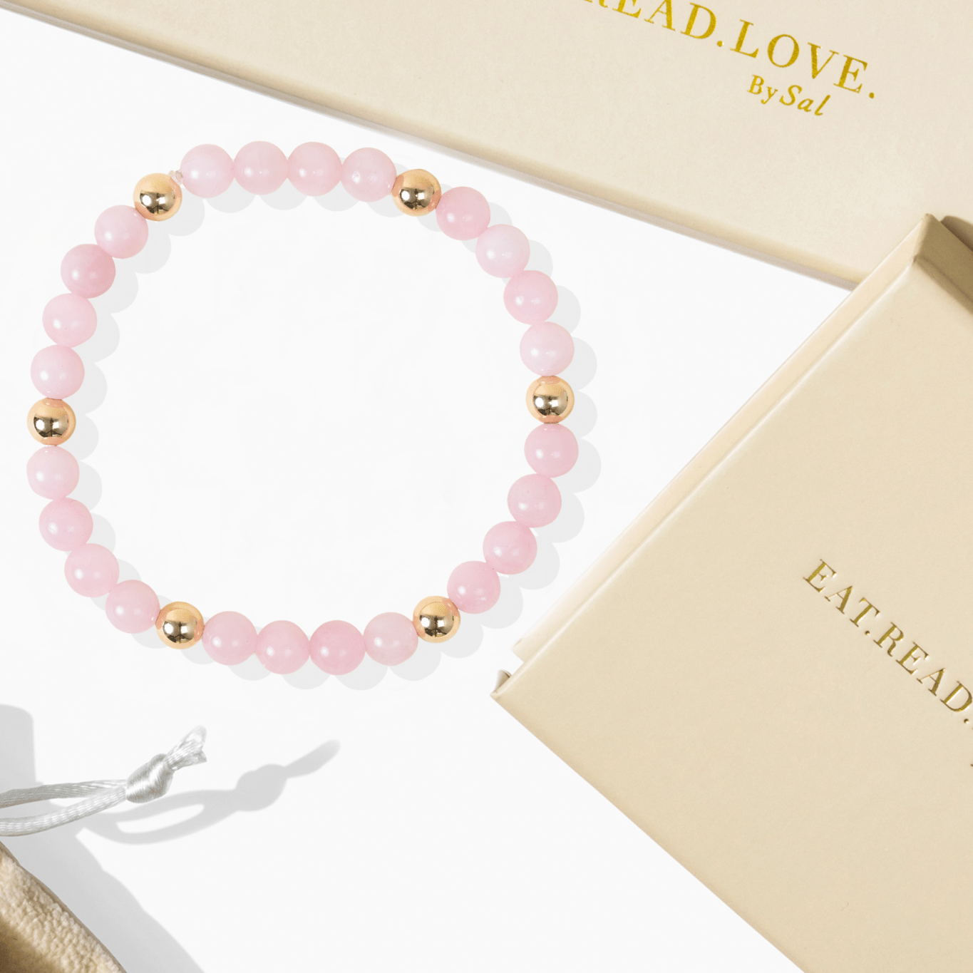 Elevated Love Bracelet with REAL Gold Beads and Rose Quartz