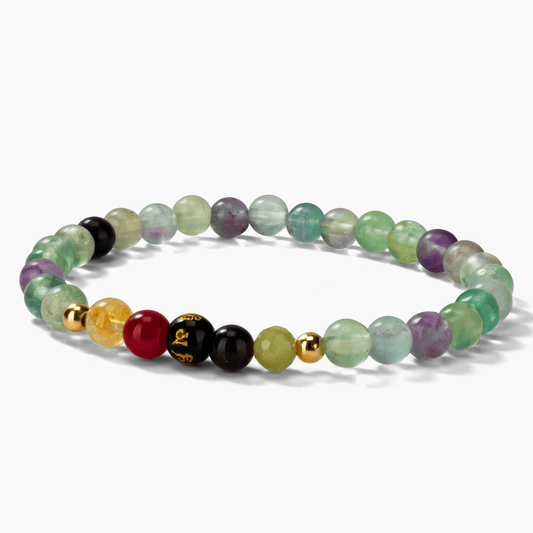 Fluorite Mega Happiness Lucky 7 Gemstone Bracelet With REAL Gold - Eat.Read.Love.