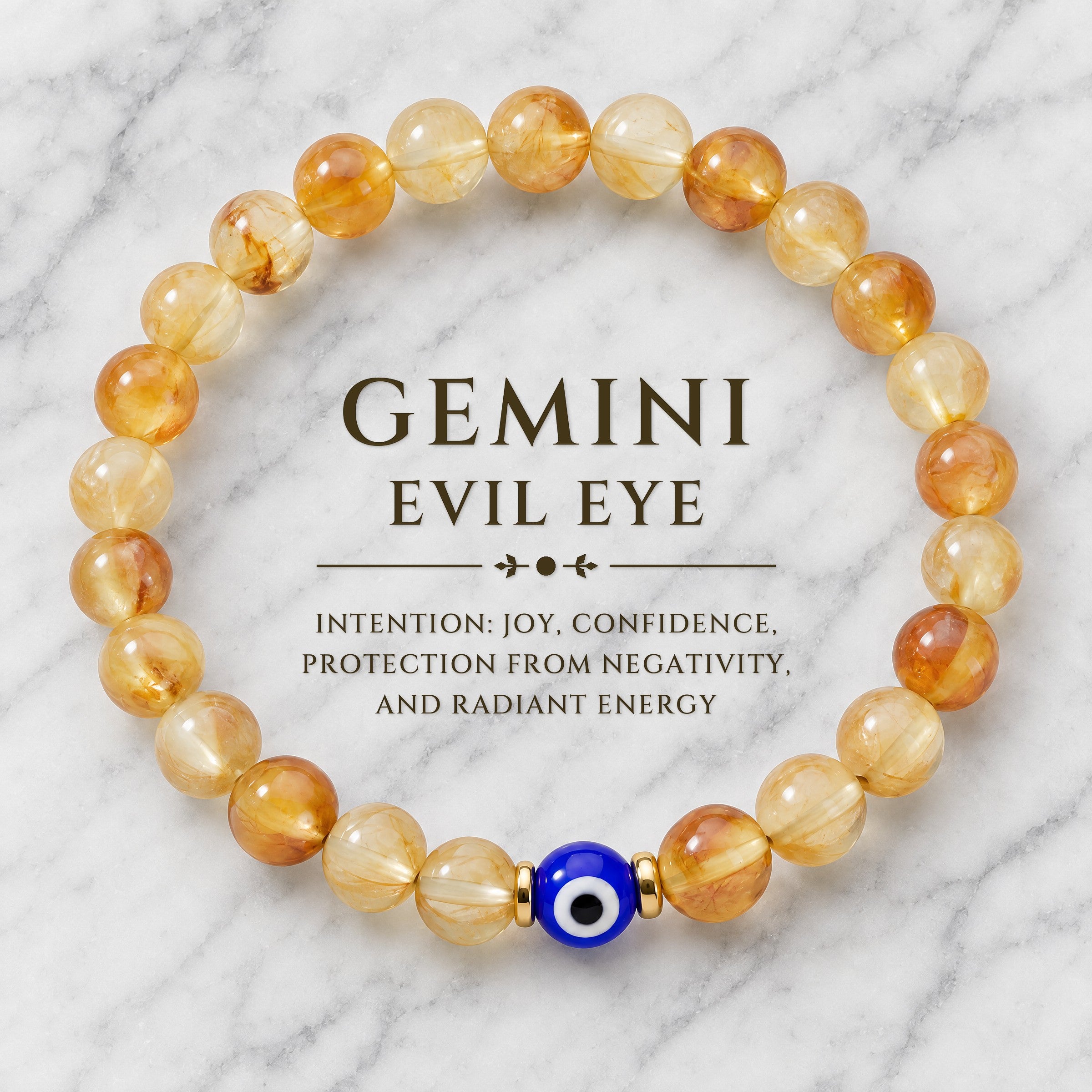 Gemini Evil Eye Citrine Crystal Protection Bracelet